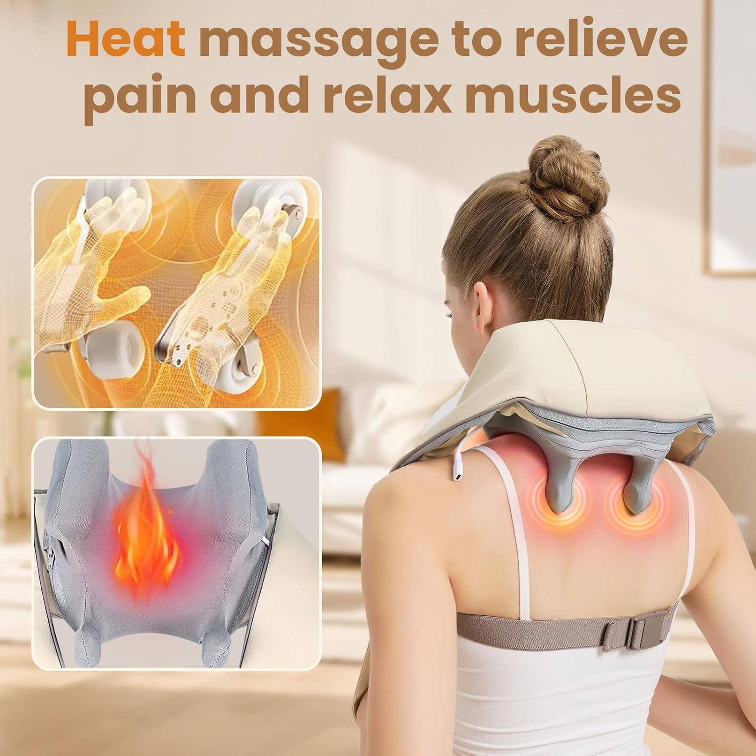 Wireless 4D Shiatsu Neck Massager with Heating Function, Deep Kneading Neck & Shoulder Massager Pillow for Pain Relief, for Back, Legs, Waist - Perfect Relaxation Gifts for Men Women - Image 5