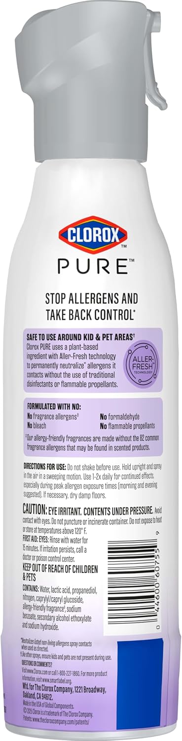 Clorox PURE Allergen Neutralizer Daily Air Spray, Nighttime Calm, 8 oz. | Air Spray for Home, Neutralizes Pet Dander, Dust Mite Matter & Pollen, Developed with Allergists, Allergen-Friendly Fragrance - Image 14