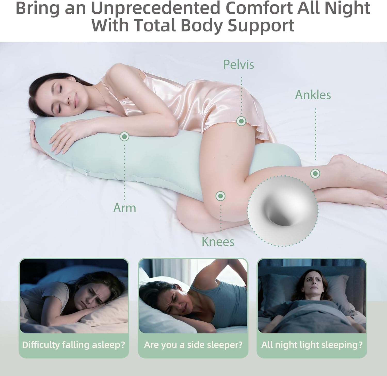 Body Pillows for Adults, Full Body Pillow for Side Sleepers, Long Body Pillow for Bed, Pea Pod Shape Long Pillow for Pregnancy Sleeping Full Body Support - Image 5