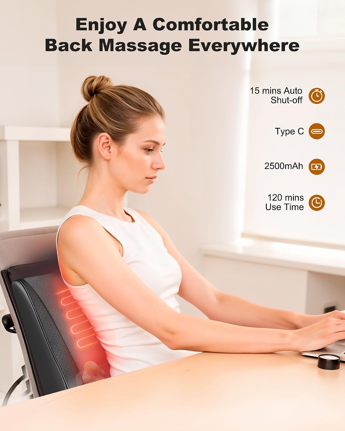 Snailax Shiatsu Back Massager with Heat, Cordless 4D Neck Massage Pillow | 8 Nodes, 3 Vibration Modes, 2500mAh Battery, 2-Hour Runtime, 30-Min Auto-Off, Deep Kneading, Detachable Intensity Flap - Image 3