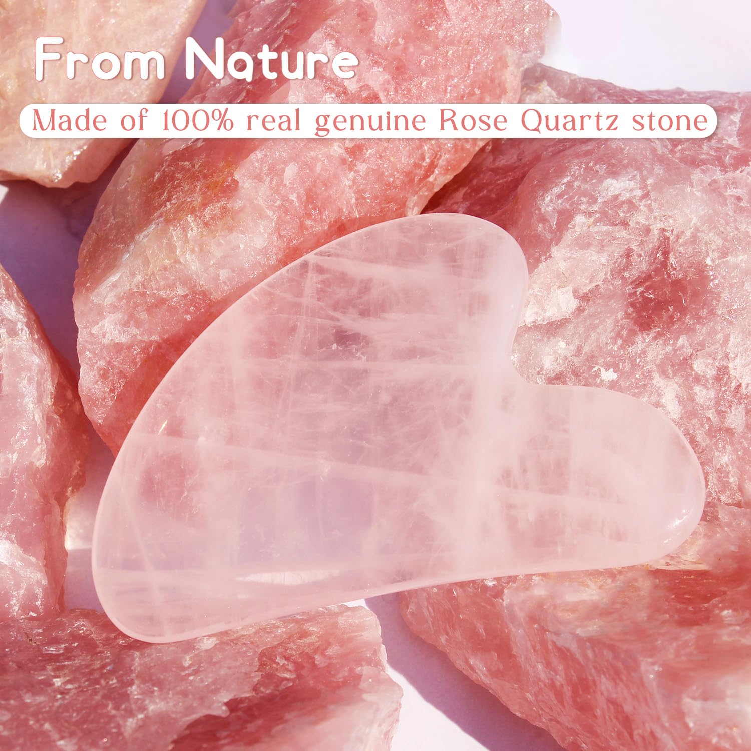Rose Quartz Gua Sha Facial Tool, 100% Genuine Guasha Stone | Face Massage Tool, Naturally Cooling, Heart-Shaped, Jawline Sculptor, Face, Neck & Body, Ideal Daily Skincare Gift - Image 4