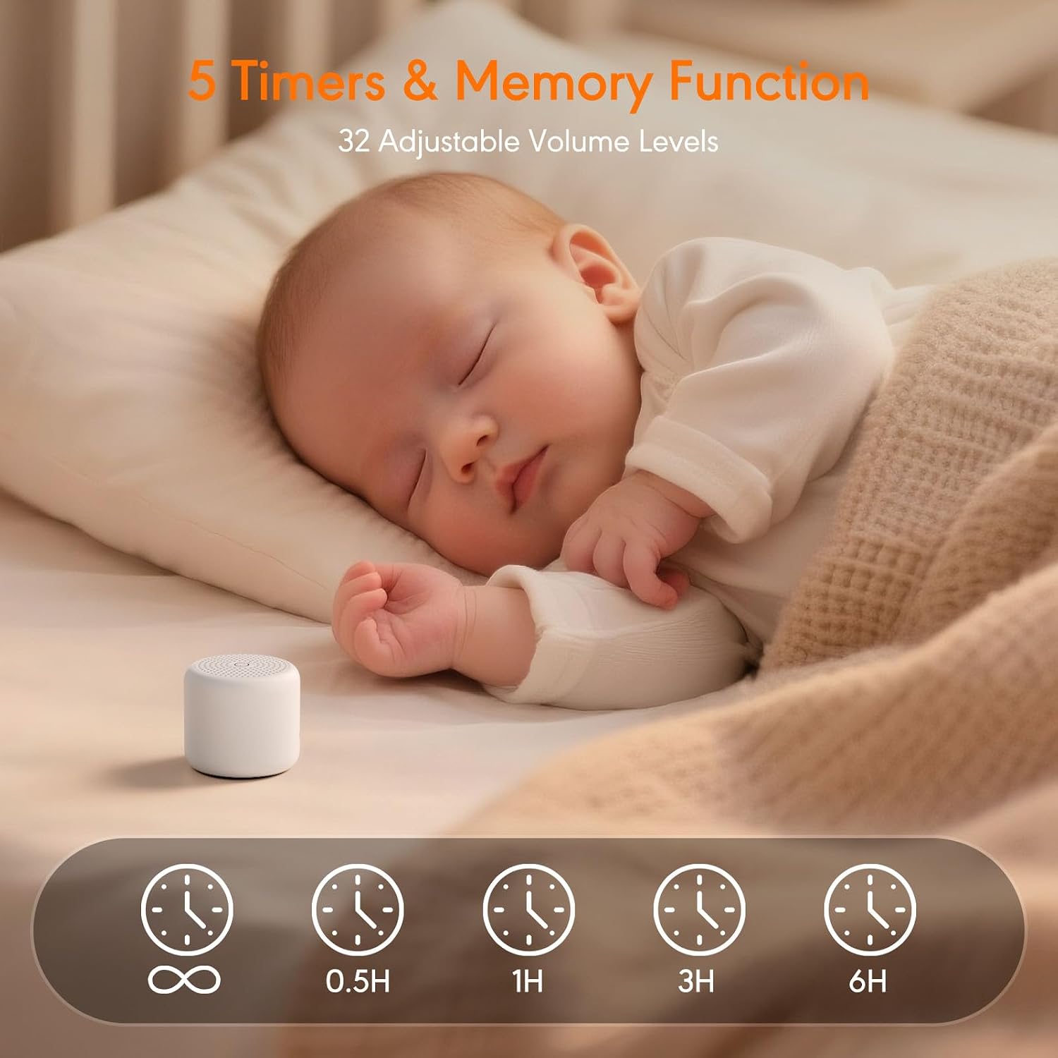 White Noise Sound Machine, Portable White Noise Machine for Sleeping with 18 Soothing Sounds, Timer & Memory Function, for Baby Adults, Travel, Office, Hotel Privacy (Mini) - Image 4