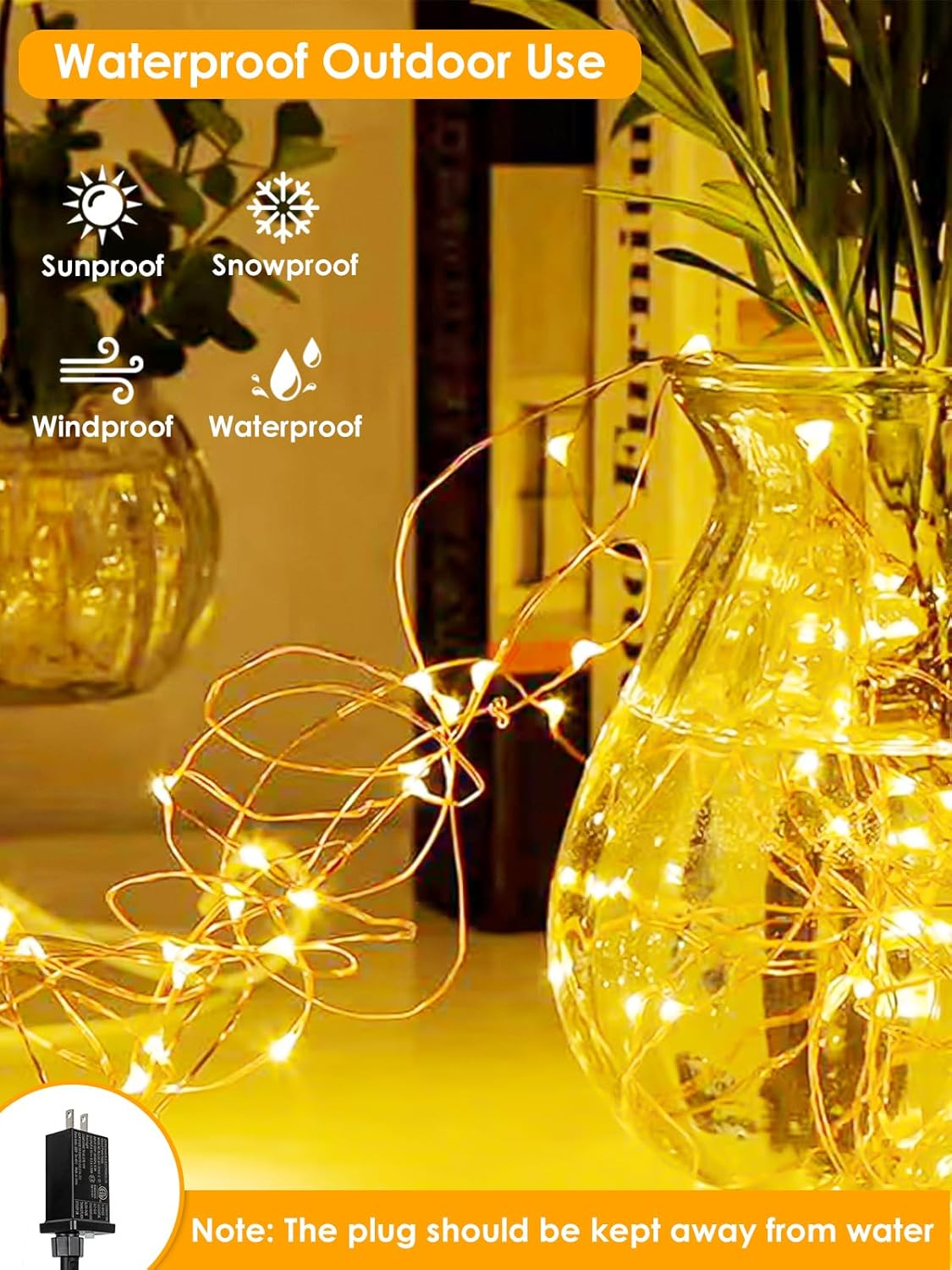 66FT 200 LED Fairy Lights Plug in, 8 Modes Twinkle Lights Warm White | Waterproof String Lights Outdoor Indoor, Memory, Timer, Copper Wire, Christmas Lights for Bedroom Garden Party Holiday Decor - Image 2