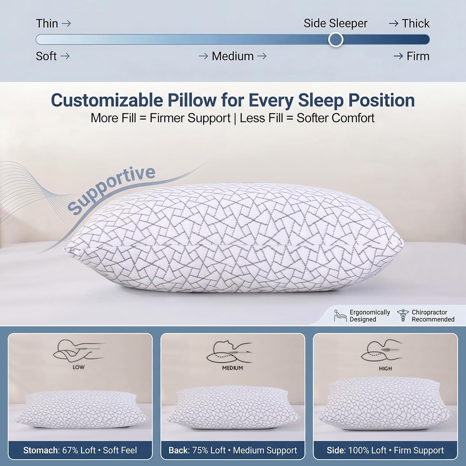 Meoflaw Adjustable Memory Foam Pillows: 2 Pack Queen Size Shredded Foam Bed Pillow for Sleeping with Removable & Washable Pillowcase for All Sleep Positions - Image 6