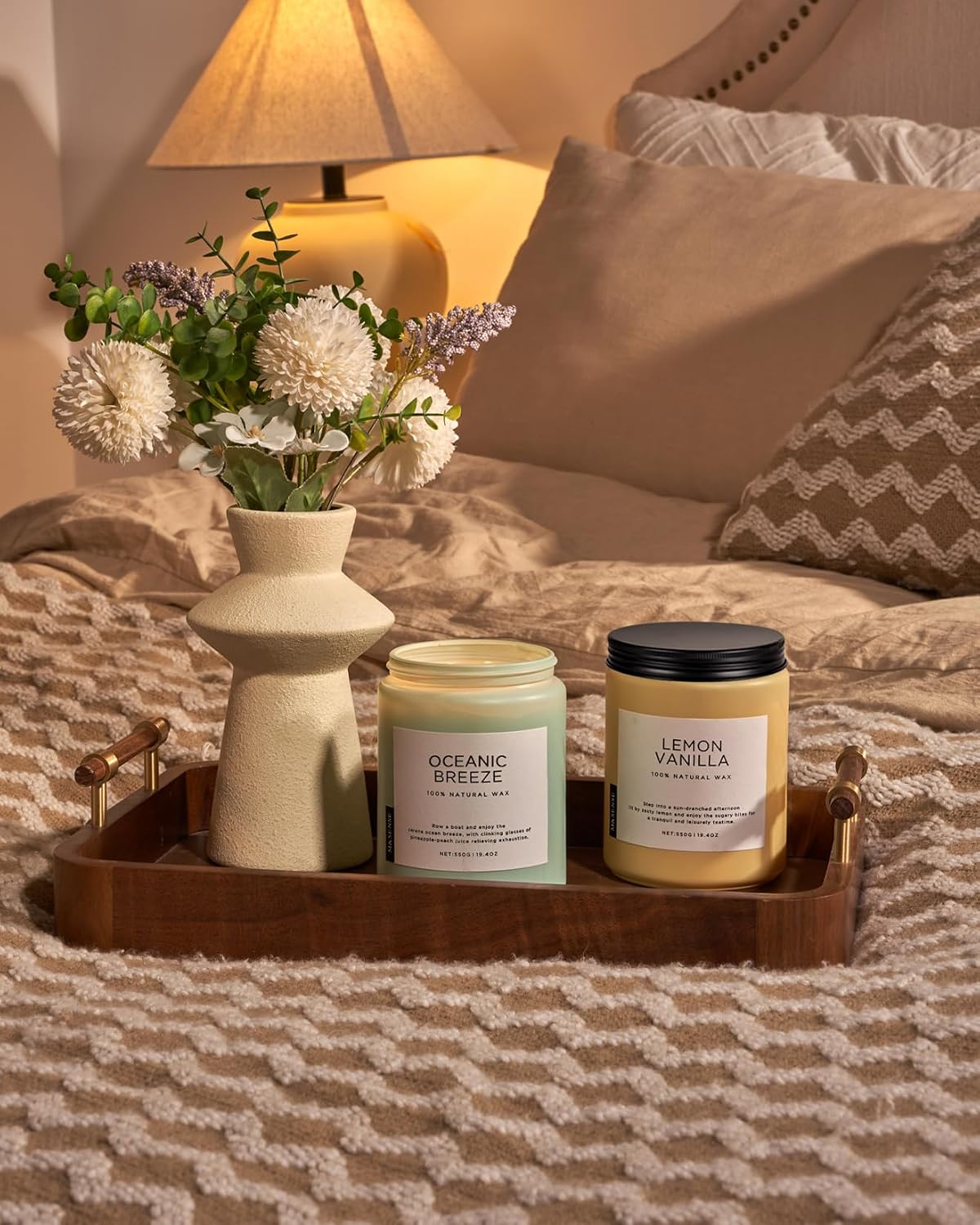 M&SENSE Candle Oceanic Breeze Home Scented, 19.4oz 110H Natural Soy Wax | Organic Non Toxic, Long Lasting, 2 Wick Pineapple & Mango Fresh Scent for Stress Relief, Aromatherapy Gifts for Women/Men - Image 7