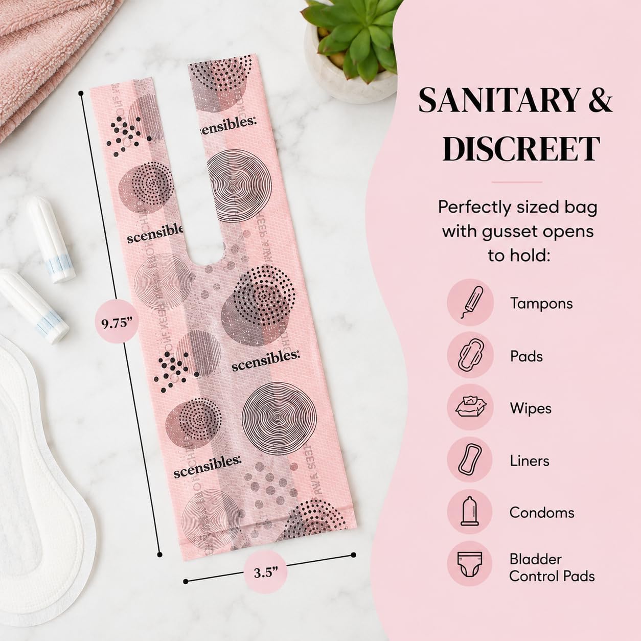 Scensibles Personal Care Disposal Bags (50 Count) - For Tampons, Pads, Liners, Condoms & More - Discreet, Hygienic & Odor-Reducing Disposal Solution - Image 3