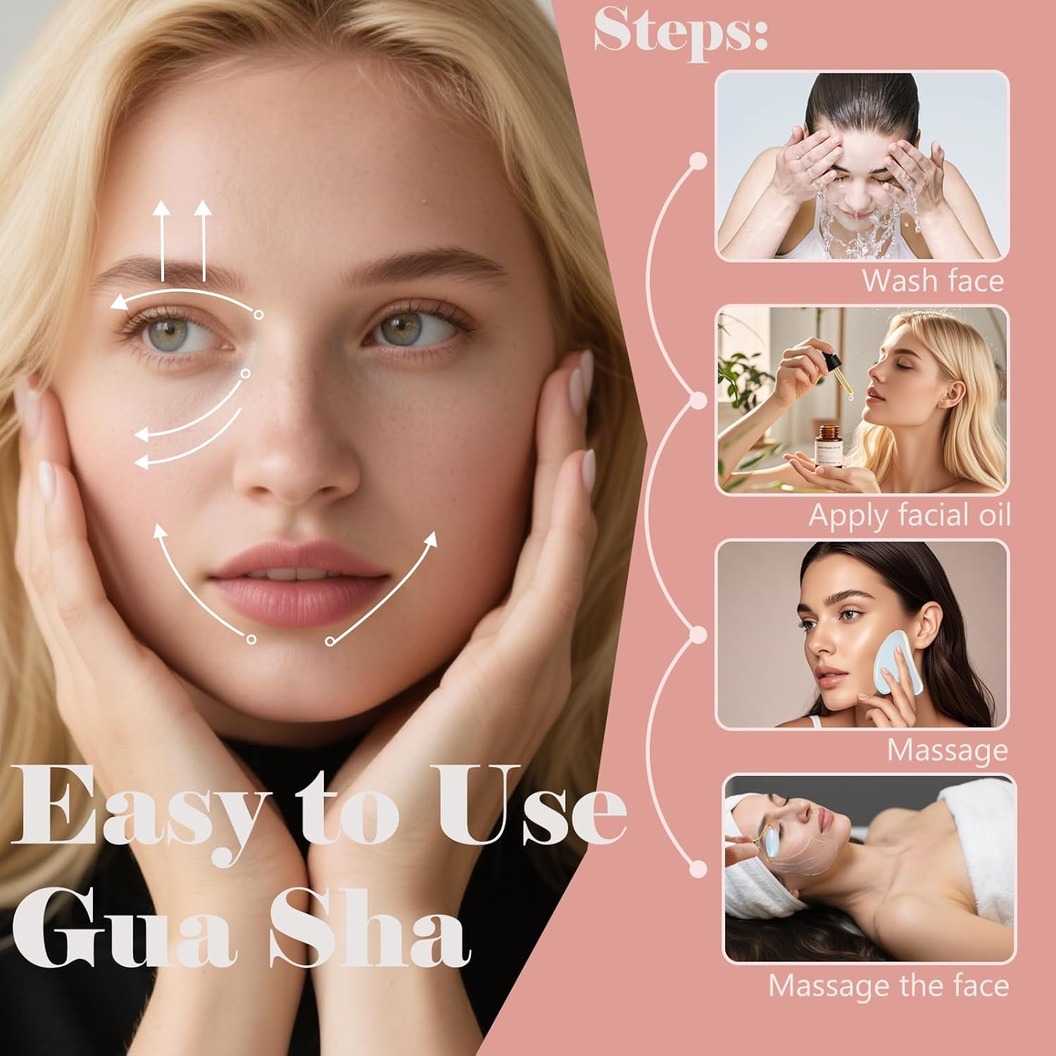 Jade roller and gua sha, facial roller, women's skincare tool, self-care gift, face, eye, neck massager, relieves fine lines and wrinkles, aventurine, opal, rose quartz - Image 6