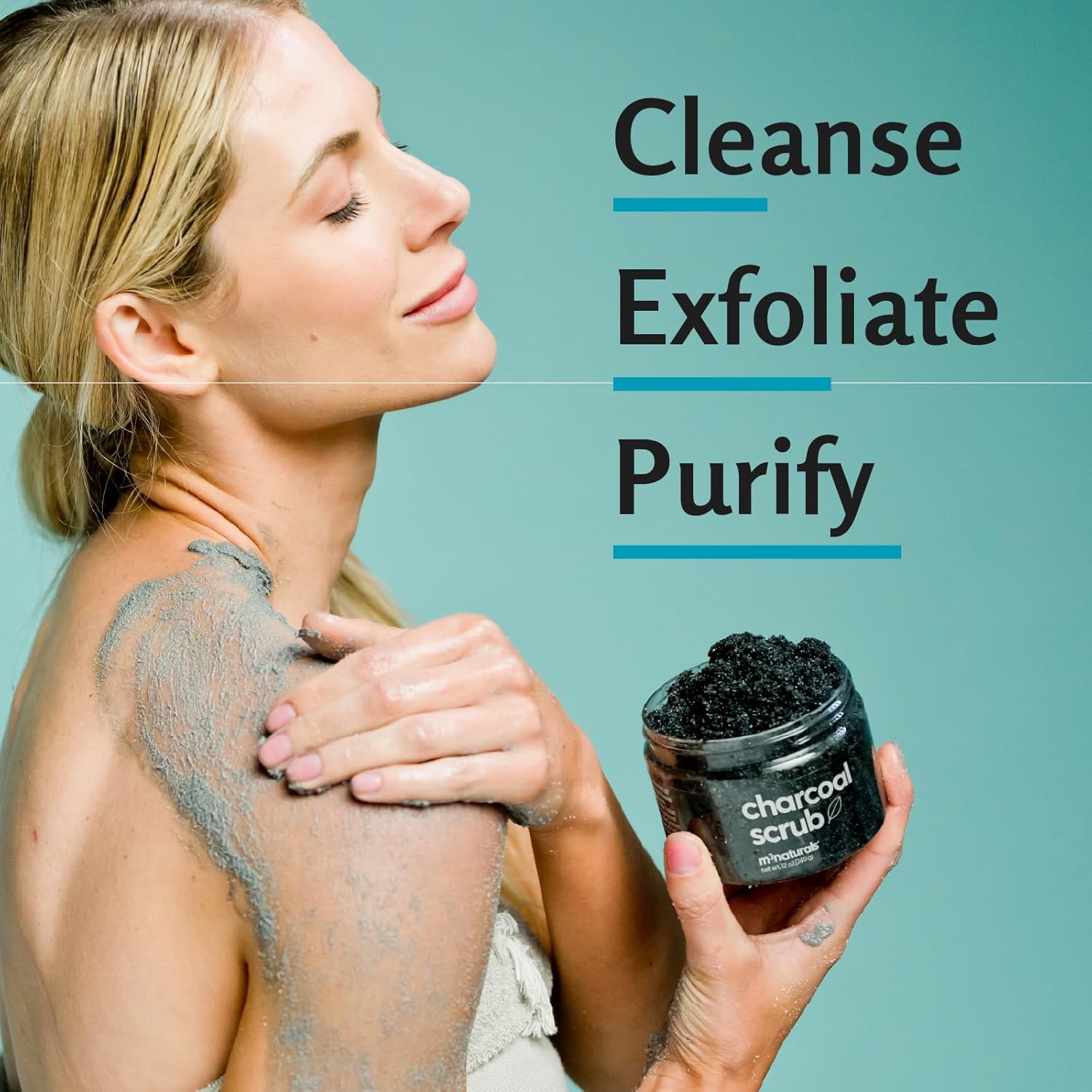 Exfoliating Charcoal Scrub for Body with Collagen & Stem Cells, 12 oz by M3 | For Body Toning, Smooths Cellulite Appearance & Armpit Detox, with Skin-Smoothing Exfoliation for Face, Feet & Body Exfoliant - Image 6