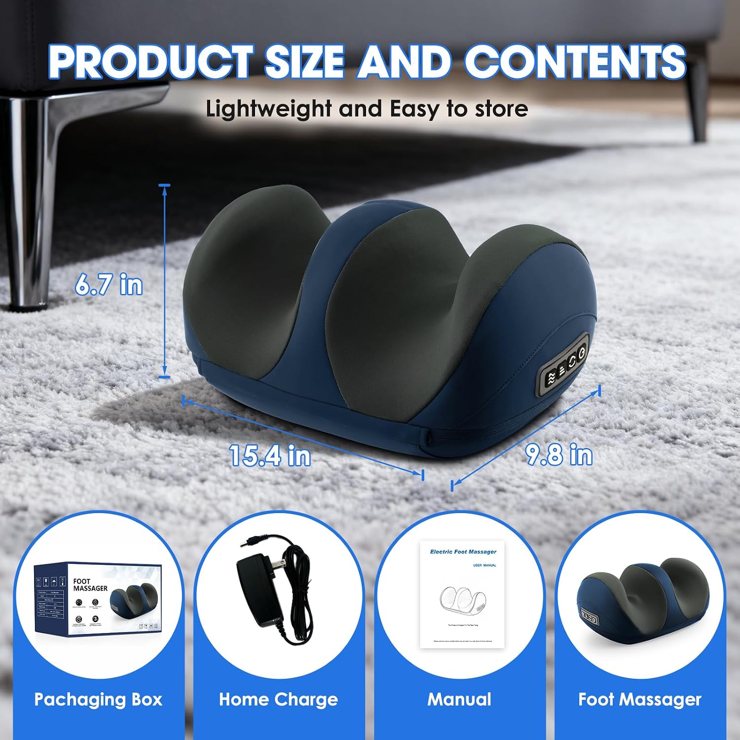 Shiatsu Foot Massager, Foot and Calf Massager with Heat, Blue | 3 Intensity Levels, Heating, Auto Shut Off, for Feet, Calves, Arms and Ankles, for Plantar Fasciitis, Pain Relief - Image 2