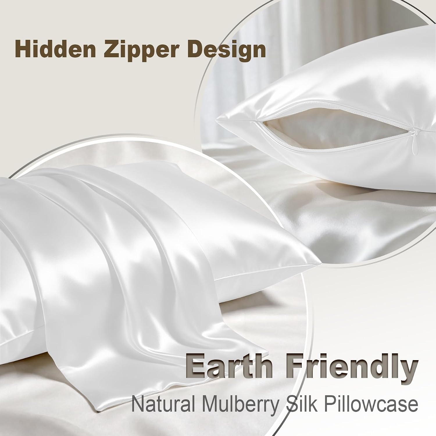LYSHIN White Silk Pillow Cases Standard Size with Hidden Zipper | 19 Momme Mulberry Silk Pillowcase for Skin and Hair, Anti-Acne, Hypoallergenic, Cooling, Beauty Sleep, Gifts for Women - Image 2