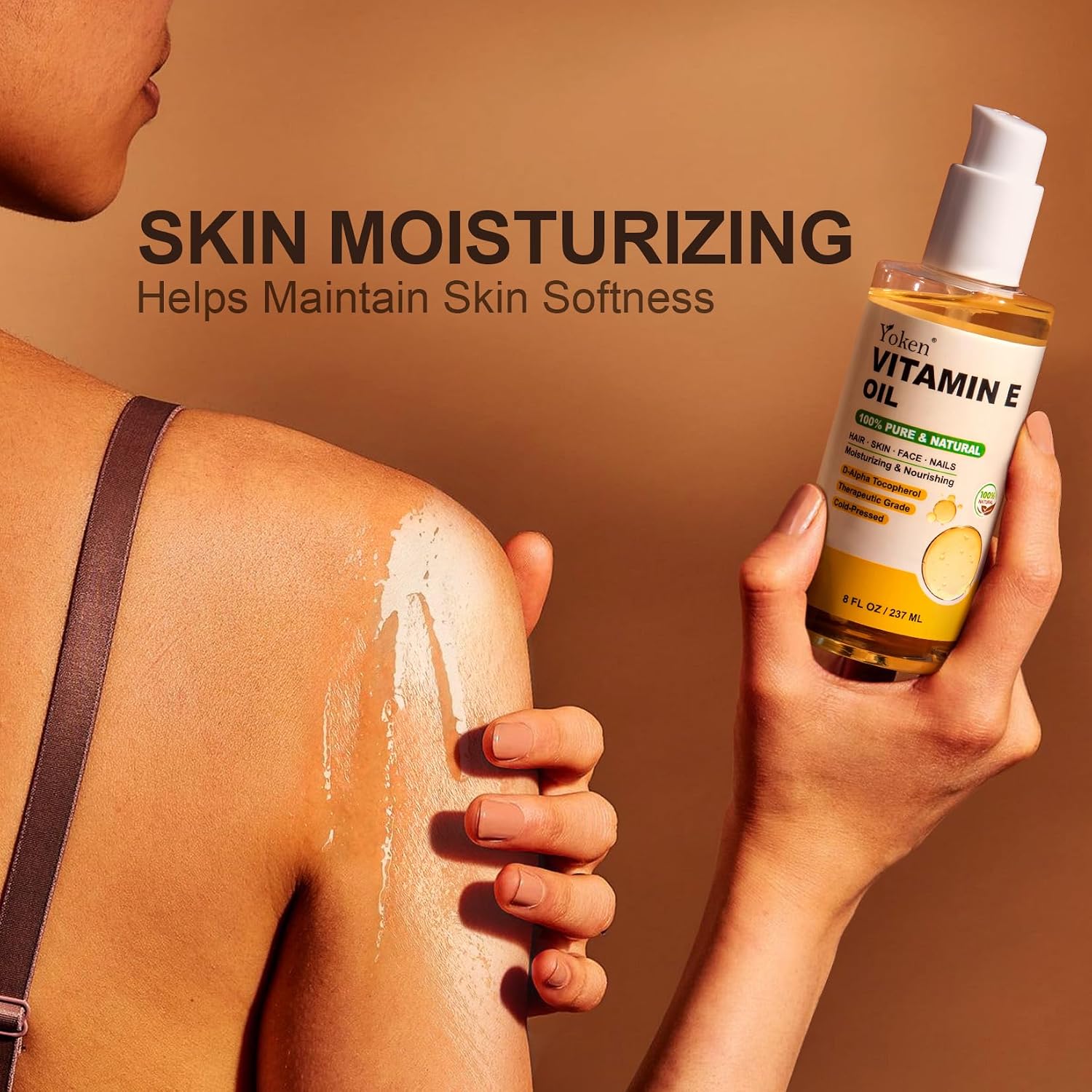 Yoken Vitamin E Oil for Skin Face Body 8 Oz Cold Pressed Vitamine Body oils | Pure D-Alpha Tocopherol Liquid Nails Vit e Women Moisturizing Dry Skin Unscented Carrier Oil Hydrate Hexane Free After Shower - Image 3