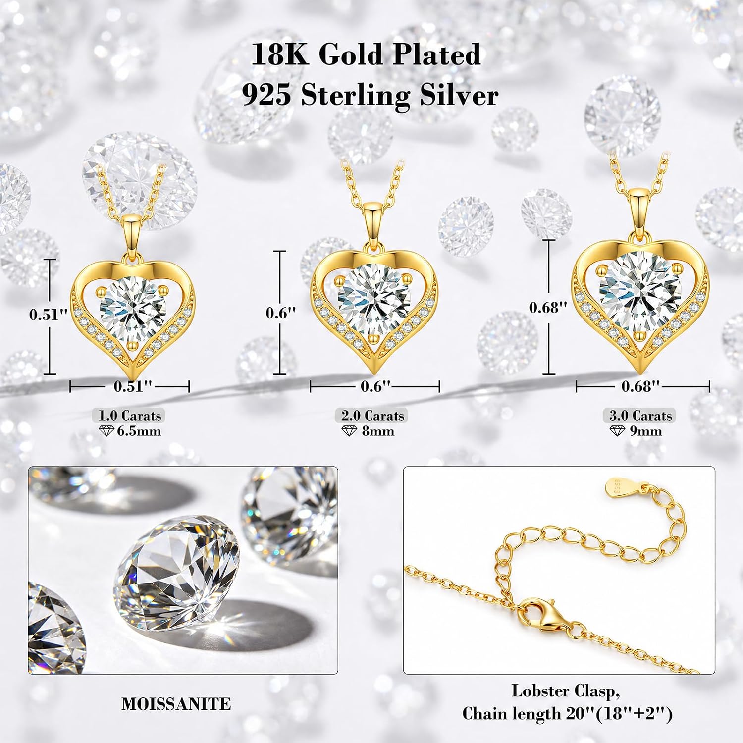 DALOJOE Moissanite Necklace for Women, 18K Gold Plated 925 Sterling Silver | 1-3 CT Moissanite Heart Necklace Engraved with "I LOVE YOU" – Anniversary or Birthday Jewelry Gift for Women, Wife or Mom - Image 5