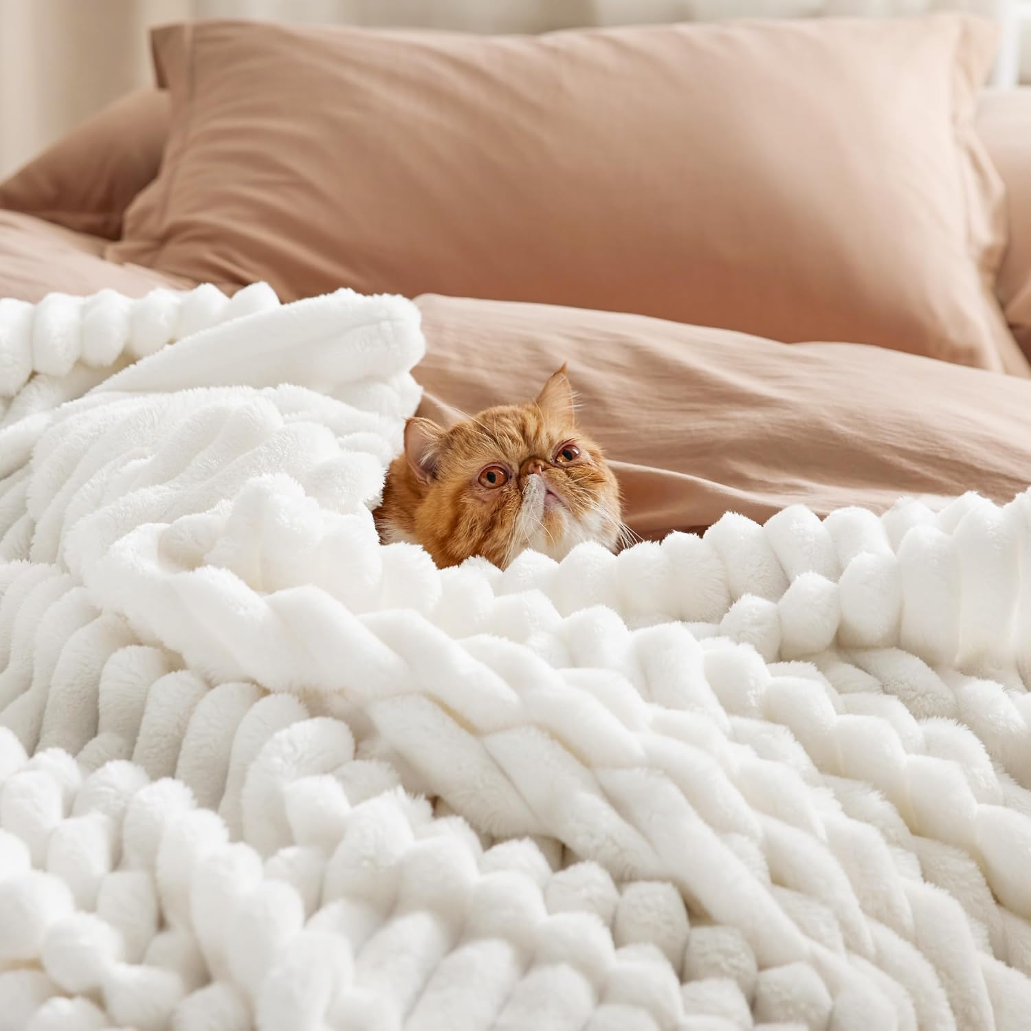 Bedsure Soft Cozy King Size Fleece Blankets for Bed Off White 108"x90" | Birthday Gifts for Women Mom Her, Warm Lightweight Cozy Fluffy Throw Blanket Sofa, Dorm Room Home Decor, Machine Washable - Image 5