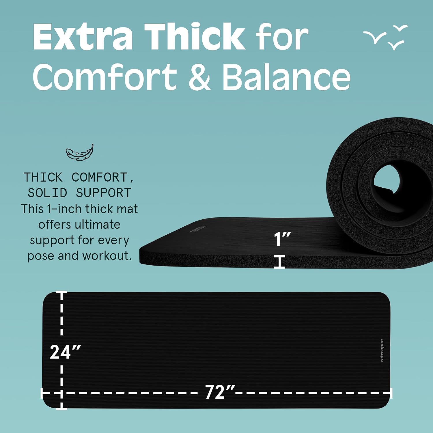 Retrospec Solana Yoga Mat 1" Thick w/Nylon Strap for Men & Women - Non Slip Exercise Mat for Home Yoga, Pilates, Stretching, Floor & Fitness Workouts - Image 4