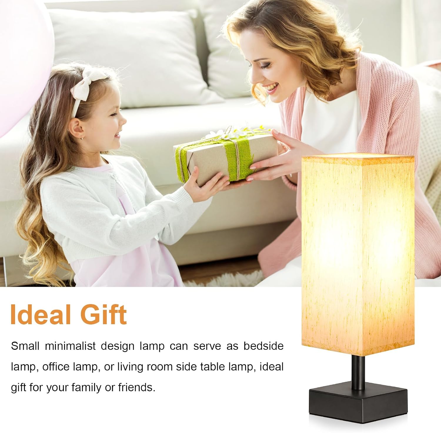 aooshine Small Bedside Table Lamp for Bedroom - Square Cream Fabric Shade | Inline Rocker Switch, Corded Electric, Bulb Not Included, 12.8" Mini Table Lamp for Nightstand, Desk, Dorm, Office - Image 5