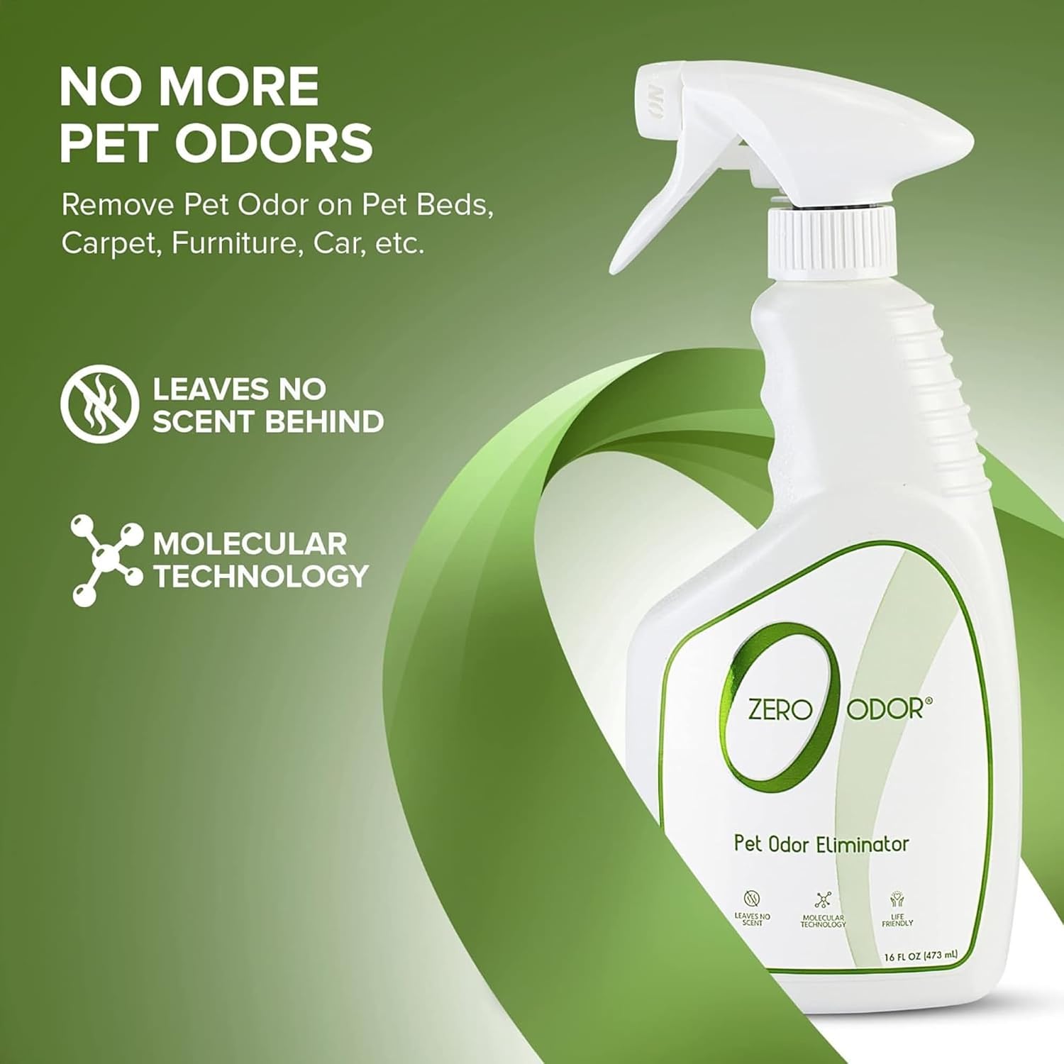Zero Odor Pet Odor Eliminator Spray for Dog & Cat Urine, Carpet Deodorizer | Enzyme free, Urine Smell Eliminator for Pet Beds, Litter Areas & Furniture, 16 FL OZ - Image 2