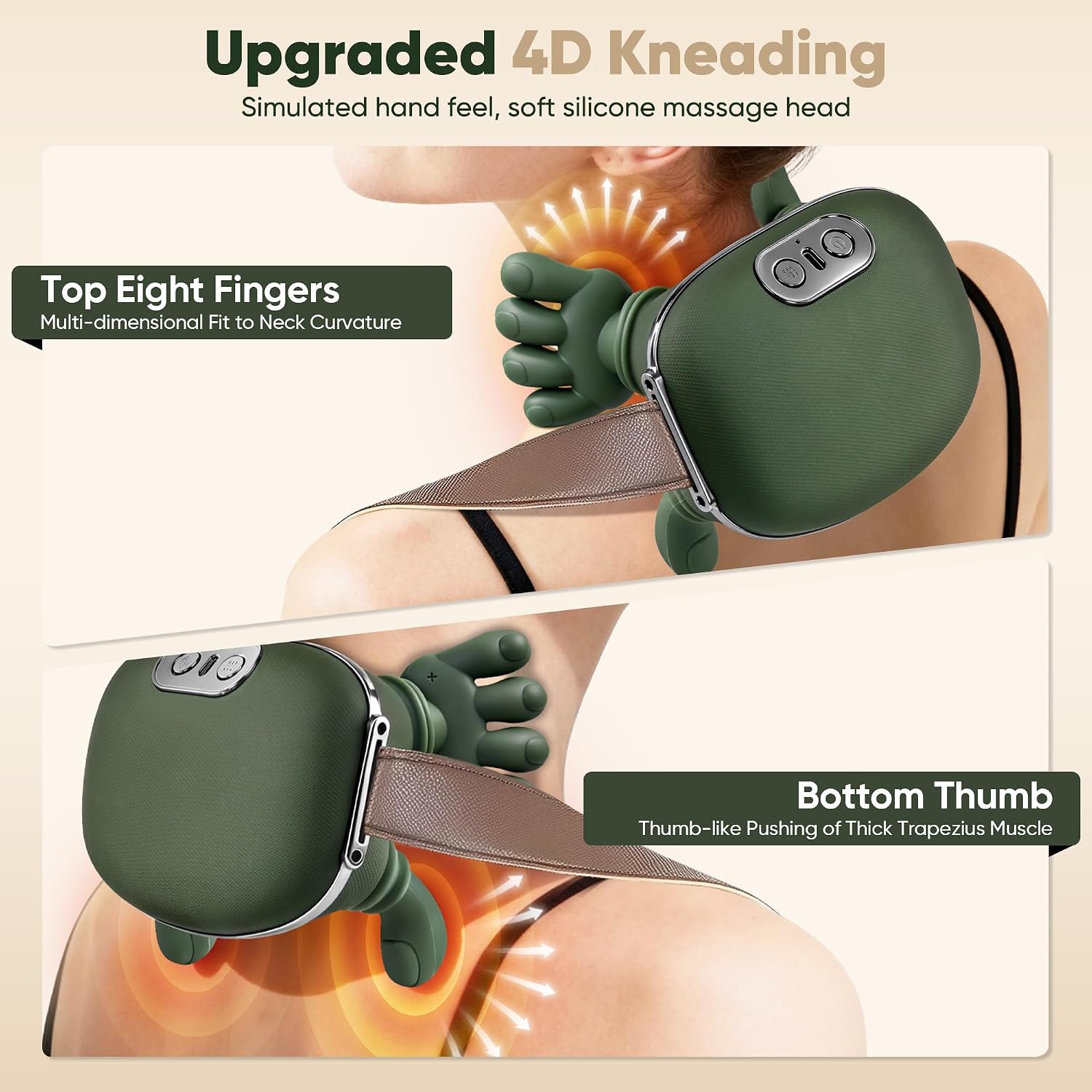 Neck Massager with Heat, Cordless Human-Like Massage, Pain Relief, Green | Neck Massager with 2 Heat Levels and 10-Min Auto Shut-Off, Relax Neck & Shoulders at Home, Office, Breaks or Before Sleep - Image 4