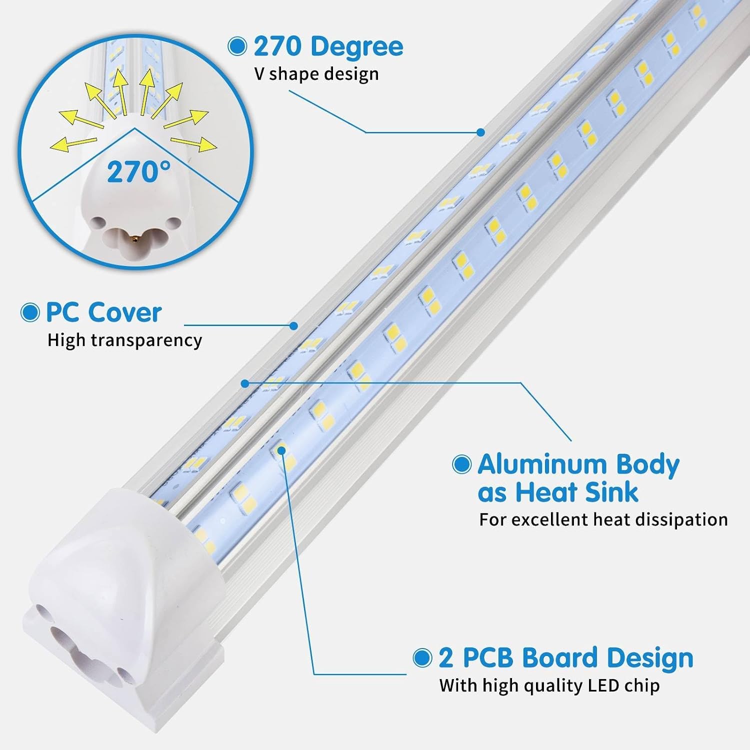 Led Shop Lights,Led Shop Lights 4FT 50W 6500K 7000LM Clear White,Shop Light 4FT 110V Linkable Integrated V-Shape for Shop Garage,Warehouse,Workbench and Workshop Commercial Bay Lighting(4-Pack) - Image 4