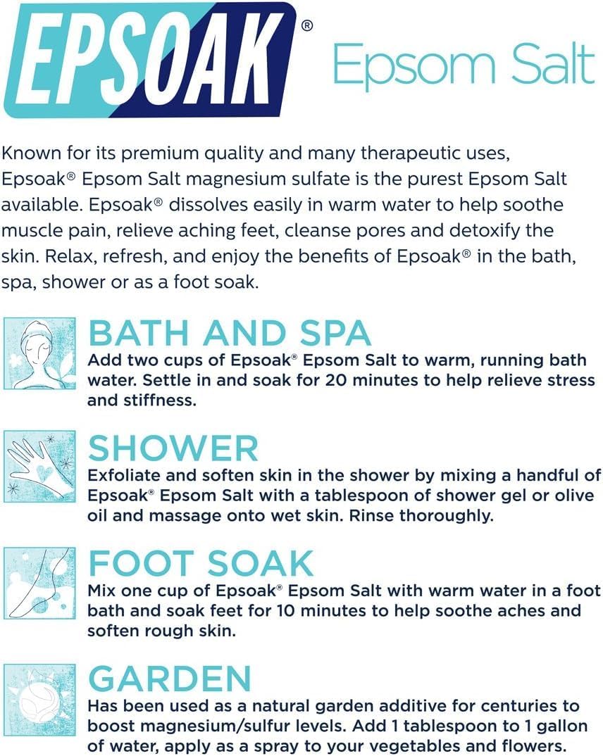 Epsoak Epsom Salt 19 lb. Magnesium Sulfate USP. Resealable Epsom Salt Bag Unscented, Made in The USA, Cruelty-Free Certified - Image 9
