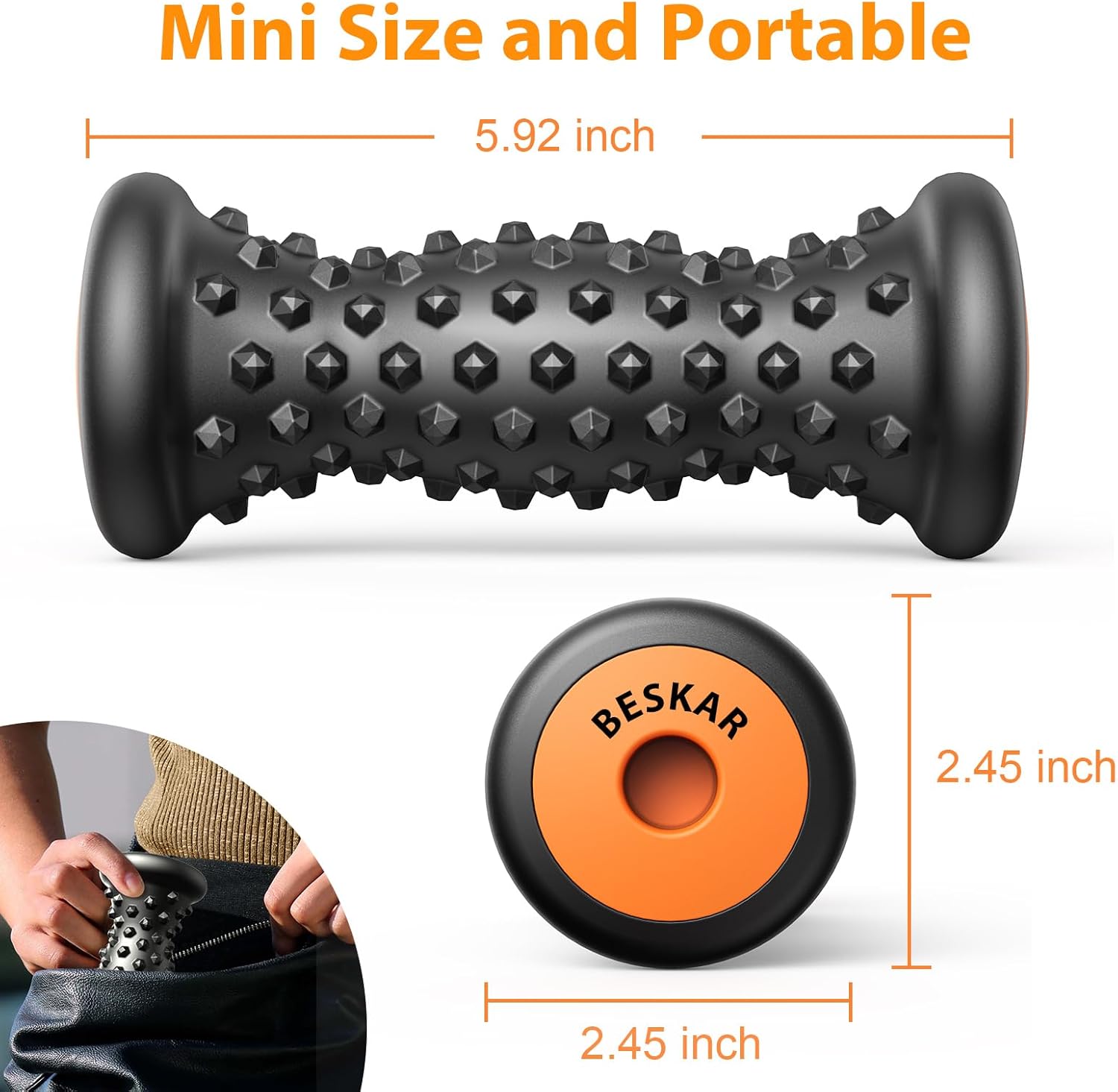 BESKAR Foot Massager Roller for Plantar Fasciitis Relief | Portable Foot Roller to Deep Tissue Muscle Massage, Foot Arch and Heel Pain, Foot Trigger Point Therapy, Reflexology Tool - Image 4