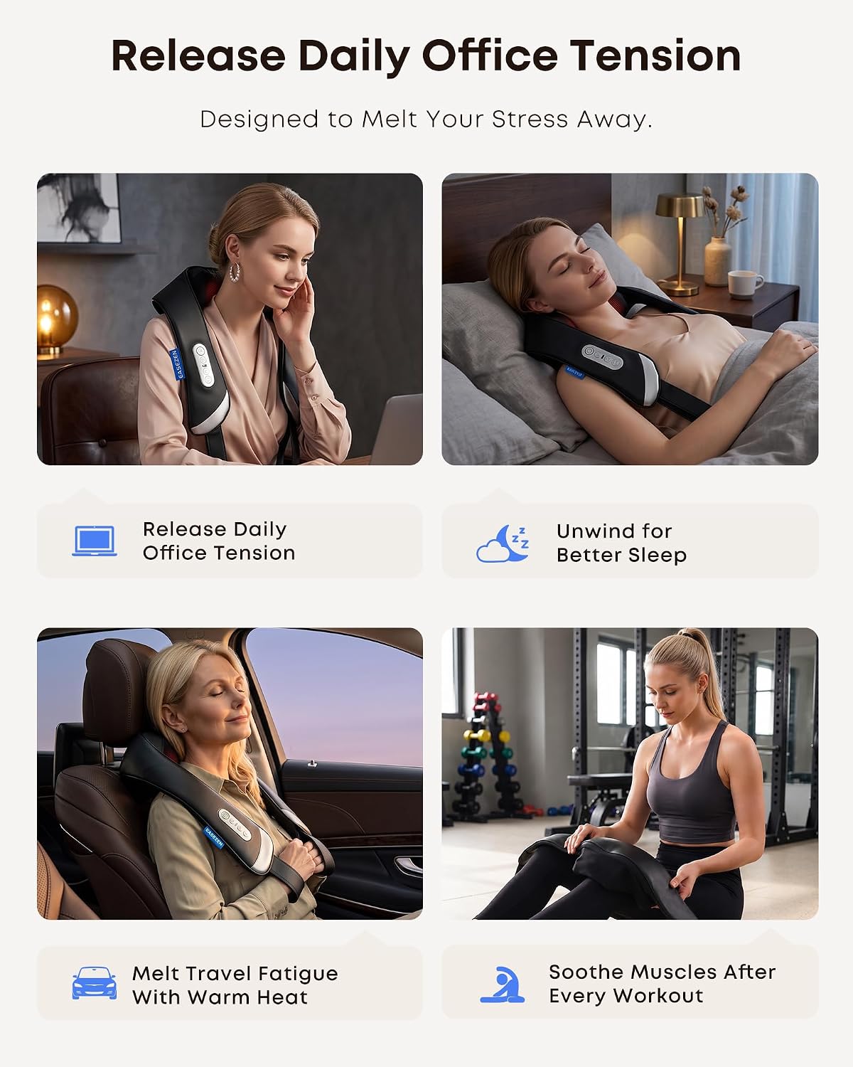 EaseZen Cordless Neck Massager with Heat for Pain Relief Deep Tissue | 4D Shiatsu Deep Kneading Neck and Shoulder Massager for Back & Waist, Portable & Rechargeable, Home Office Travel Use - Image 8