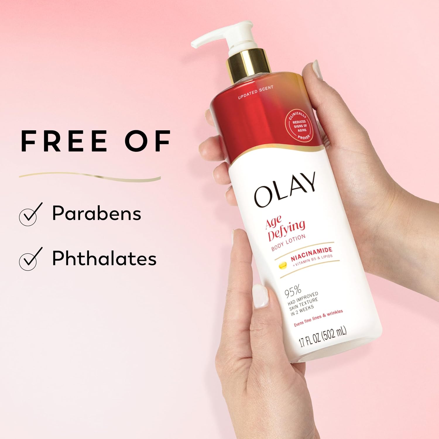Olay Body Lotion for Women, Age Defying with Niacinamide Serum, Visibly Reduce Signs of Skin Aging, 24hr Moisture & Hydration, Fast Absorbing Formula, Vitamin B3 Complex, For All Skin Types, 17 fl oz - Image 7