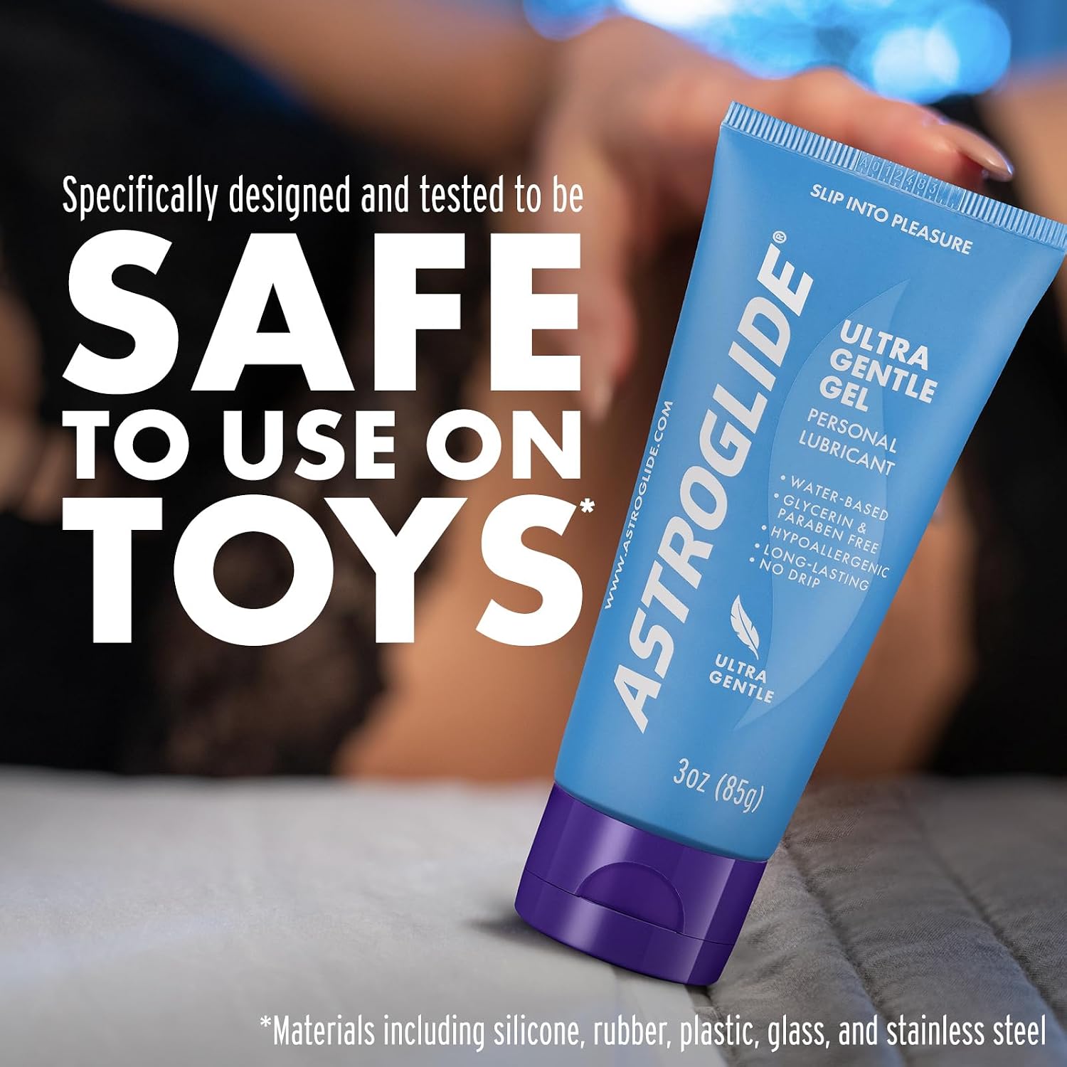 ASTROGLIDE Ultra Gentle Gel Lube, Hypoallergenic, 3 Fl Oz, Travel Size | Water-based ultra gentle hypoallergenic gel without glycerin or parabens. Thicker formula safe for toys and latex condoms. - Image 3