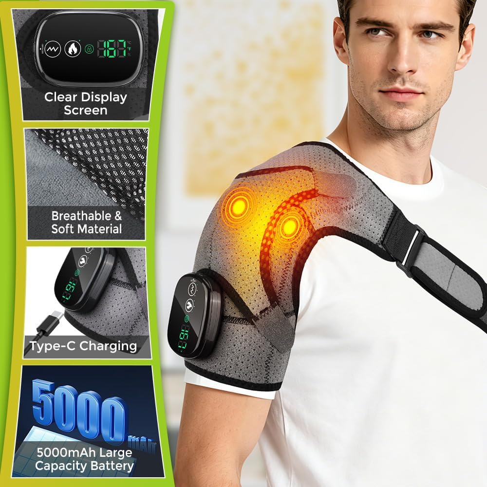 Cordless Shoulder Heating Pad, FSA Eligible Heated Shoulder Massager | 3 Vibration and Heating Modes, Breathable Fabric, HD Display, 5000mAh Battery, Adjustable Size, for Rotator Cuff - Image 5