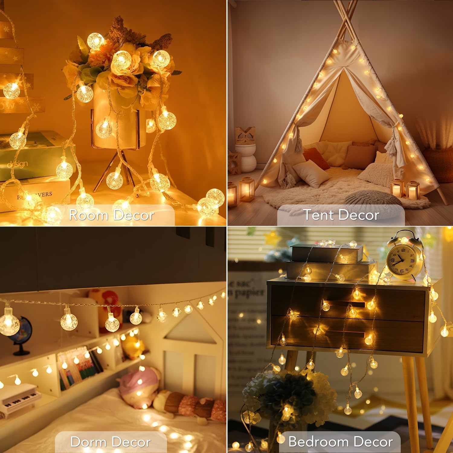 Metaku Globe String Lights Battery Operated Fairy Light 33ft 80LED & Remote | Waterproof Indoor Outdoor Hanging String Lights Decorative Christmas Lights for Home Party Patio Garden Classroom Wedding - Image 7
