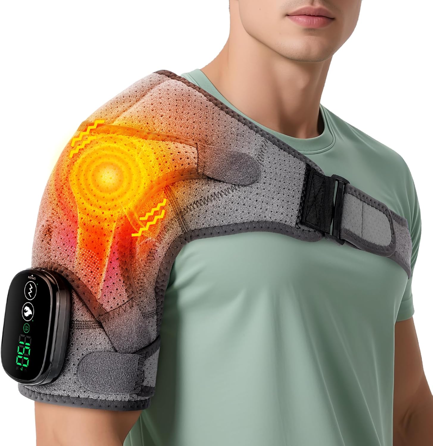 Cordless Shoulder Heating Pad, FSA Eligible Heated Shoulder Massager | 3 Vibration and Heating Modes, Breathable Fabric, HD Display, 5000mAh Battery, Adjustable Size, for Rotator Cuff