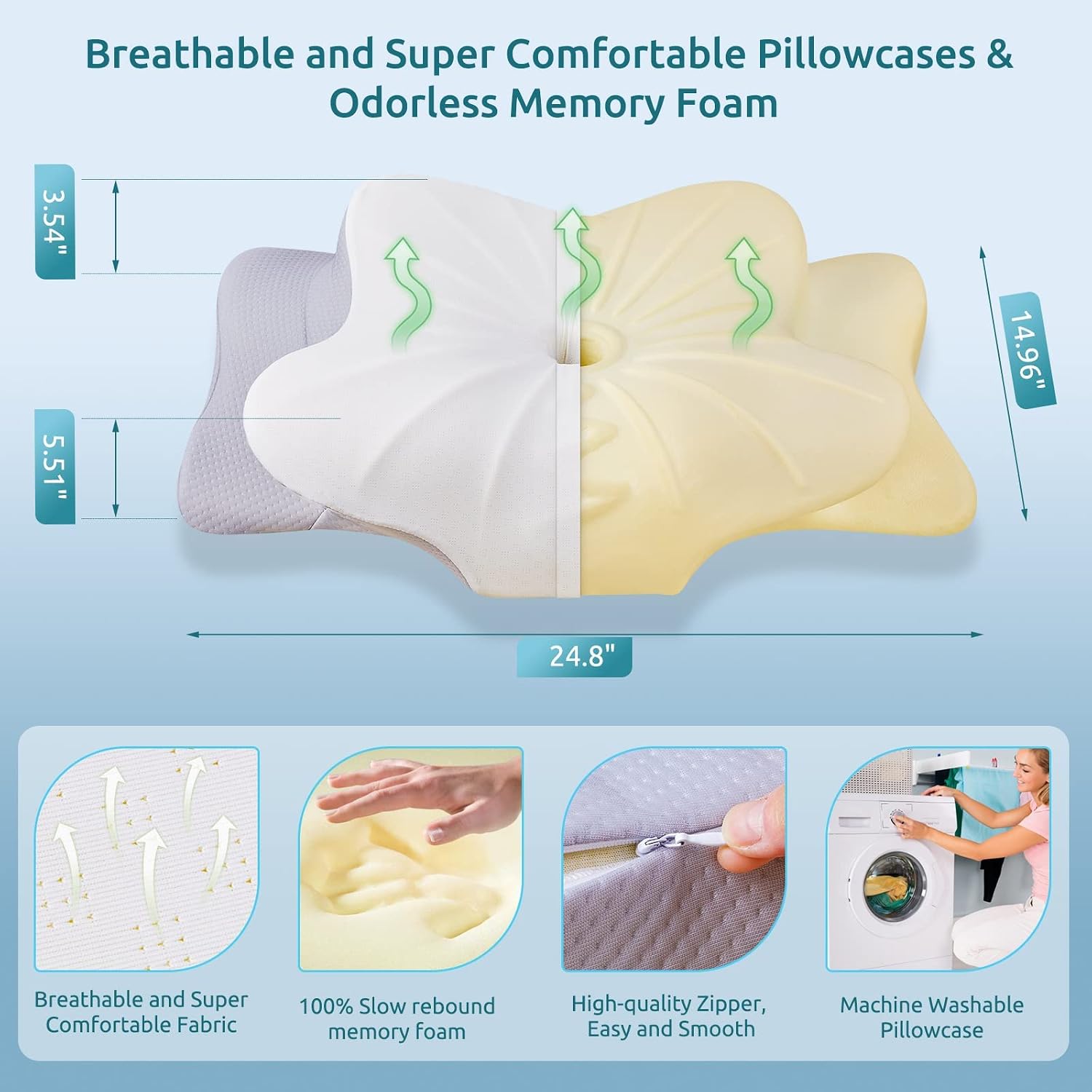 DONAMA Contour Cervical Neck Pillow for Neck Pain Relief | Queen,Ergonomic Dual-Height,Odorless Memory Foam,Side/Back/Stomach Sleepers,Cooling Hypoallergenic Cover,OEKO-TEX Certified - Image 6