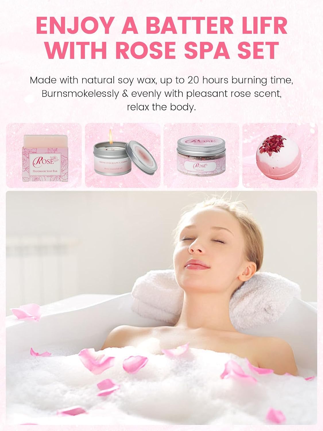 15Pcs Rose Spa Kit Bath Sets for Women Gift Birthday Gift Set for Women | Relaxing Home Spa Gift Kit for Mom Wife Girlfriend, Lotions Set, Body Care, Rose Extract and Vitamin E, Handmade Soaps - Image 4