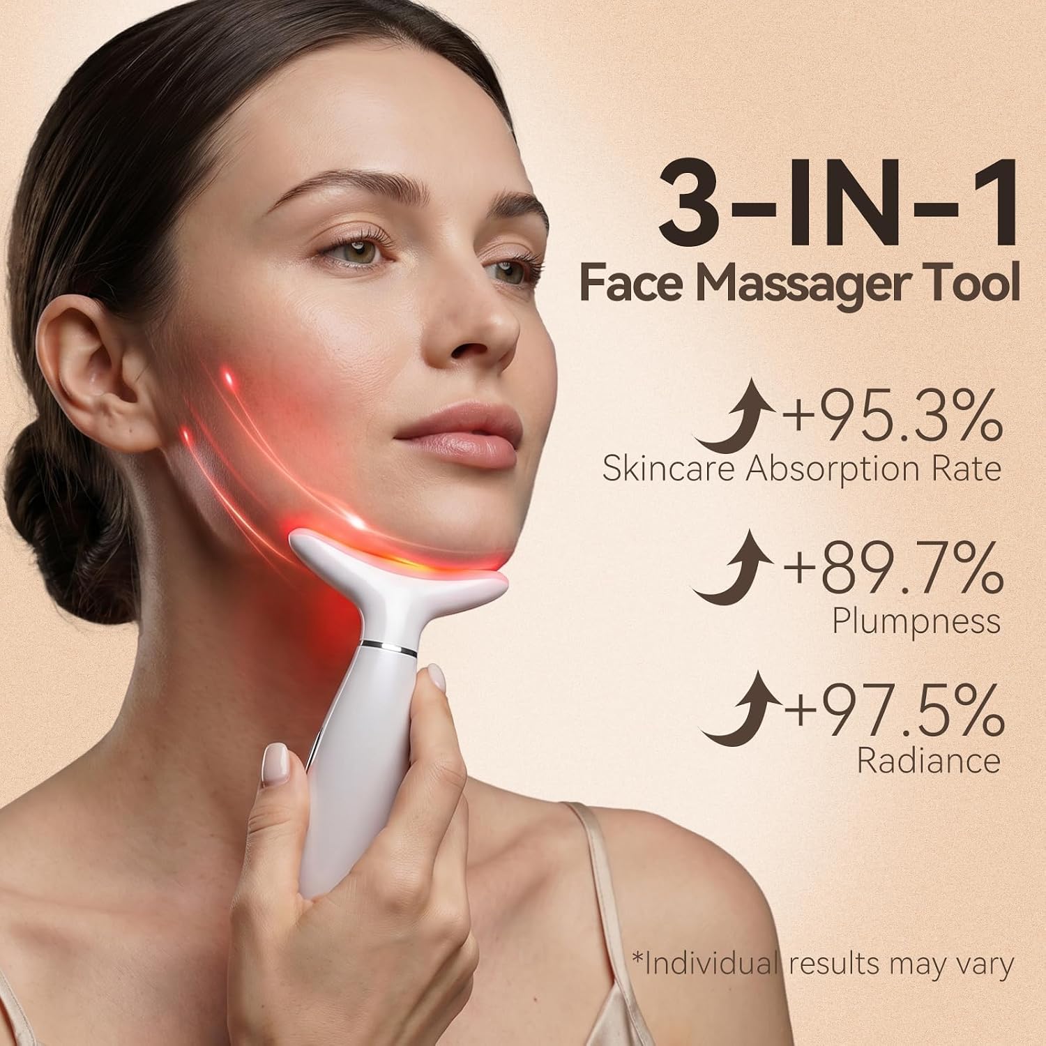 Neck Face Massager Tool, 3-in-1 Portable Facial Massager, Face Sculpting Tool at Home for Skin Care with Vibration (White) - Image 2