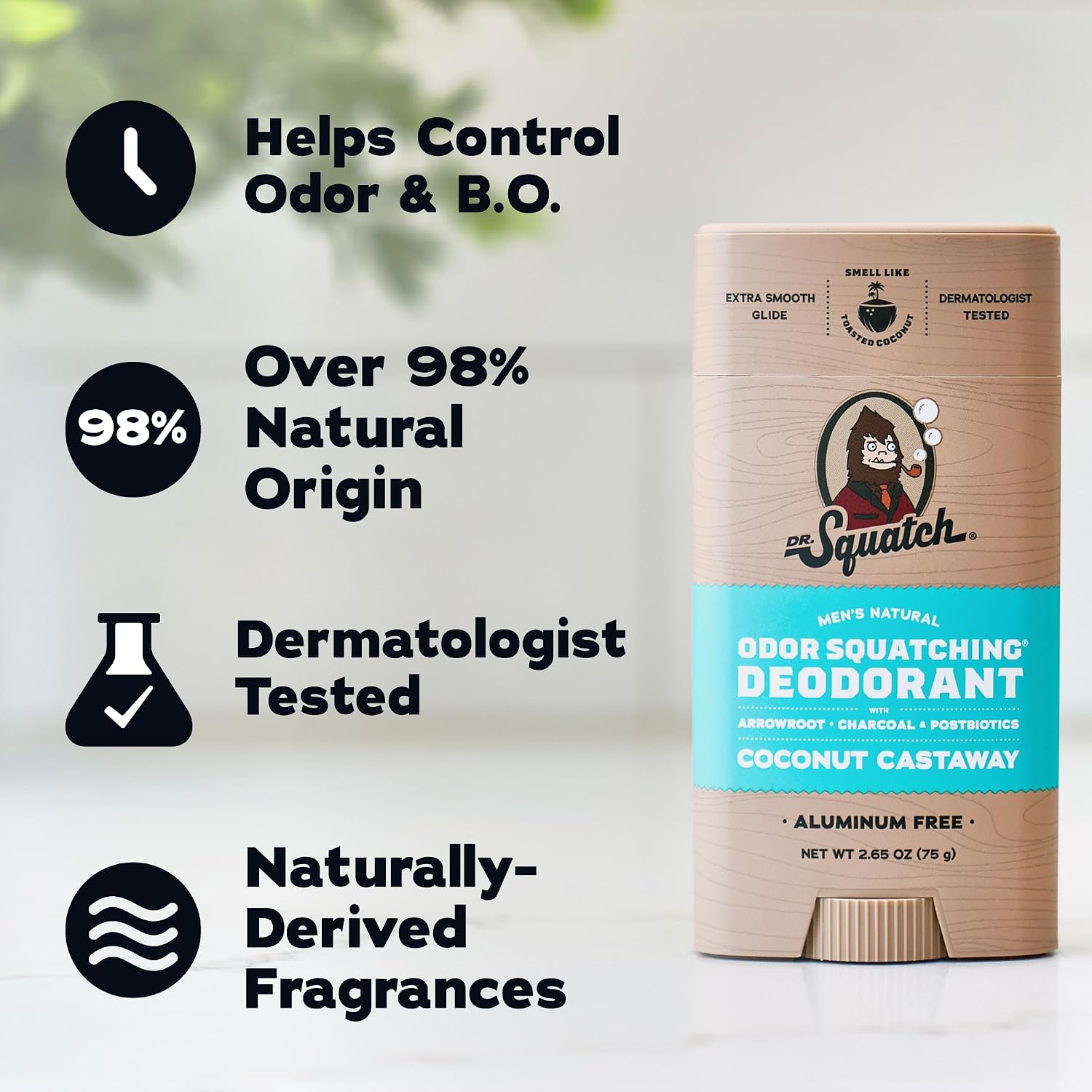 Dr. Squatch Natural Men’s Deodorant – Aluminum Free Natural Deodorant Men with Charcoal & Postbiotics for 72-Hour Odor Protection – Coconut Castaway + Fresh Falls, 2.65oz Stick (2-Pack) - Image 5