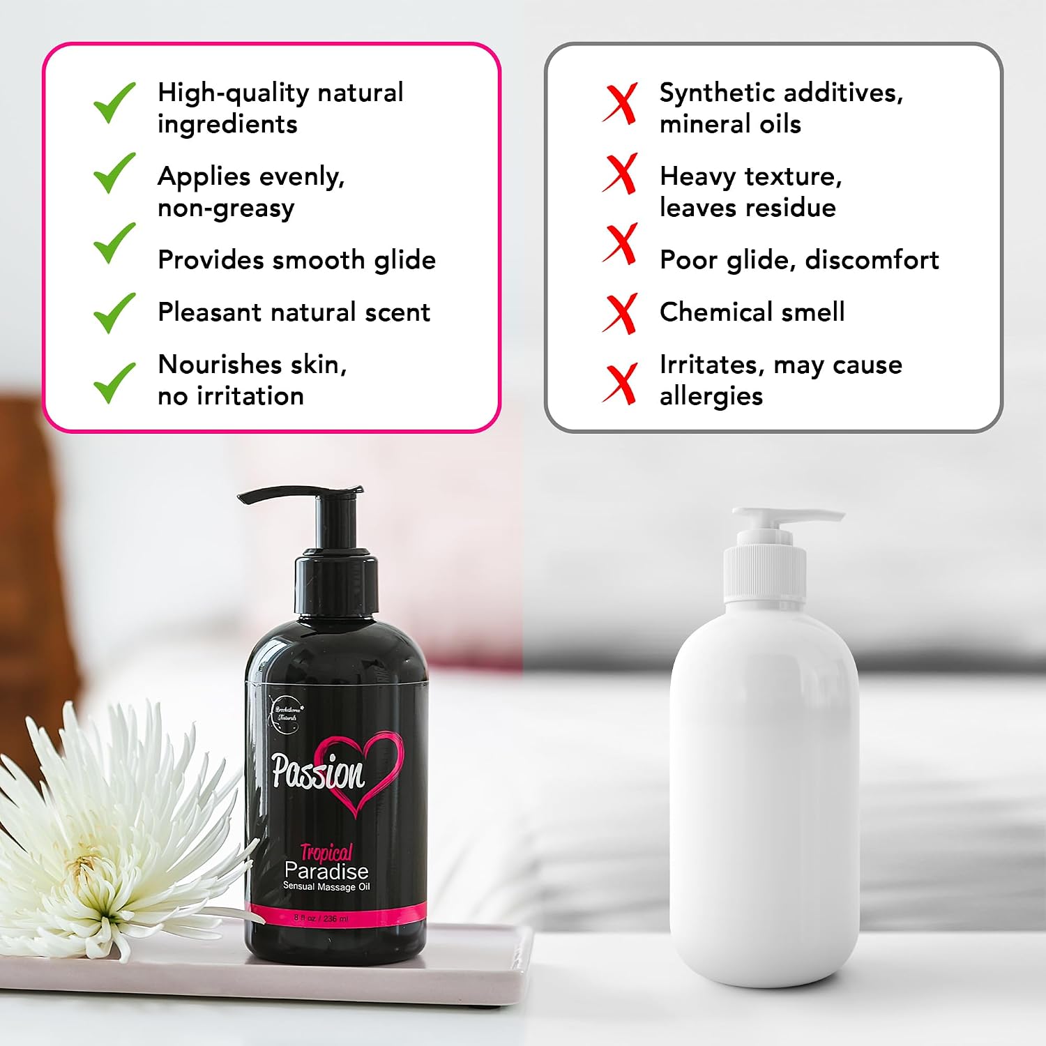 Passion Sensual Massage Oil for Date Night by Brookethorne Naturals | 8oz | 100% Natural Body Oil for Couples | Aromatherapy & Relaxing Massage | Tropical Scent | Jojoba & Almond for Smooth glide - Image 5