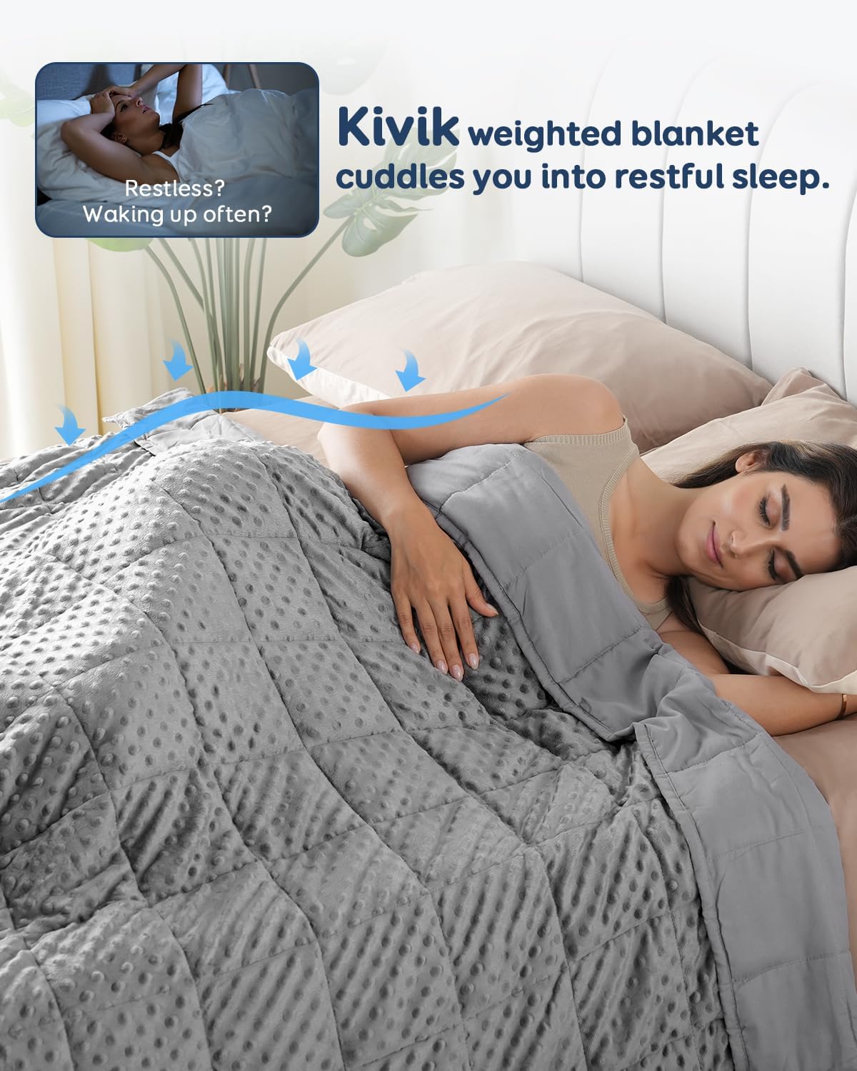 15lbs Weighted Blanket for Adults, 60"x80" Queen Size Heavy Blankets | Soft Raised Minky Dot Texture, Reversible Cooling & Cozy for All Seasons, 7-Layer Design for Even Weight, Machine Washable - Image 2