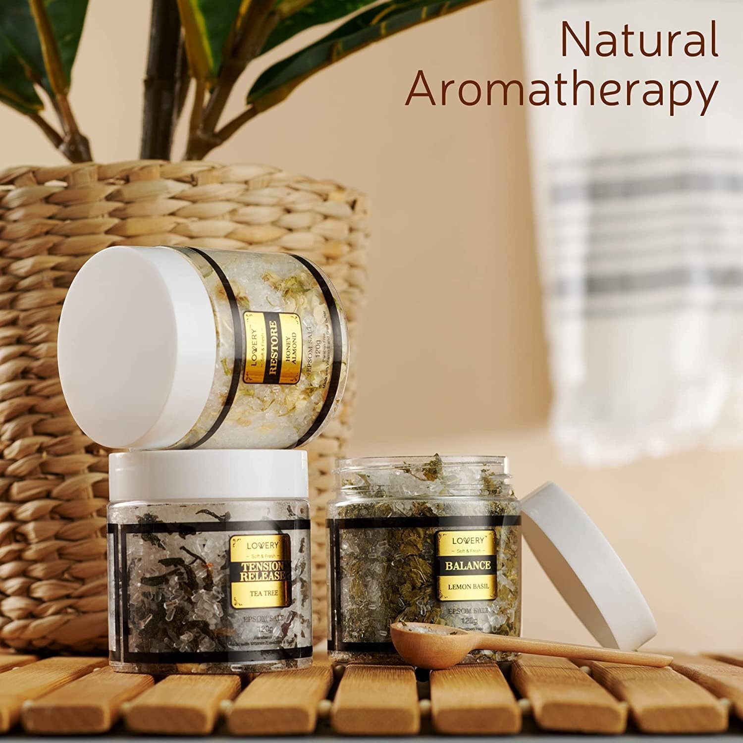 Gifts for Women Who Have Everything Spa Gift Basket, Epsom Bath Salts Gift Basket Set, Self Care Salt W/Essential Oil, Gifts for Mom, Her, Lavender, Eucalyptus, Lemon, Coconut, Tea Tree, Honey Almond - Image 3