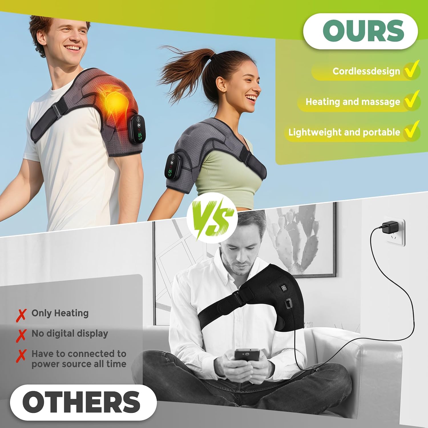 Cordless Shoulder Heating Pad, FSA Eligible Heated Shoulder Massager | 3 Vibration and Heating Modes, Breathable Fabric, HD Display, 5000mAh Battery, Adjustable Size, for Rotator Cuff - Image 6