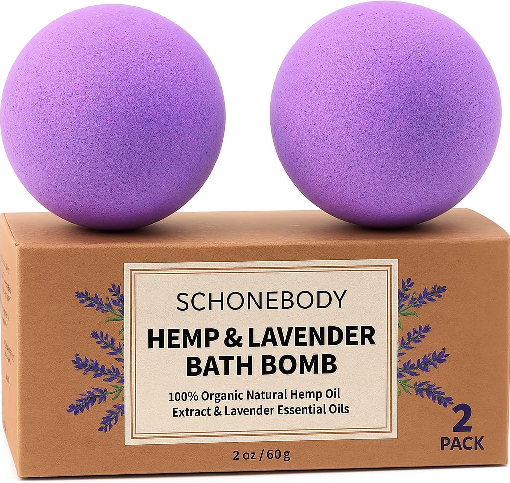 Hemp Oil Bath Bombs | Bath Bomb, 2 Pack Fizzy Spa Gift Natural Hemp Oil Extract and Lavender Essential Oils Bath Gift for Moisturizing Dry Skin, Relaxing, Bubble Bath for Gifts Idea for Men Women