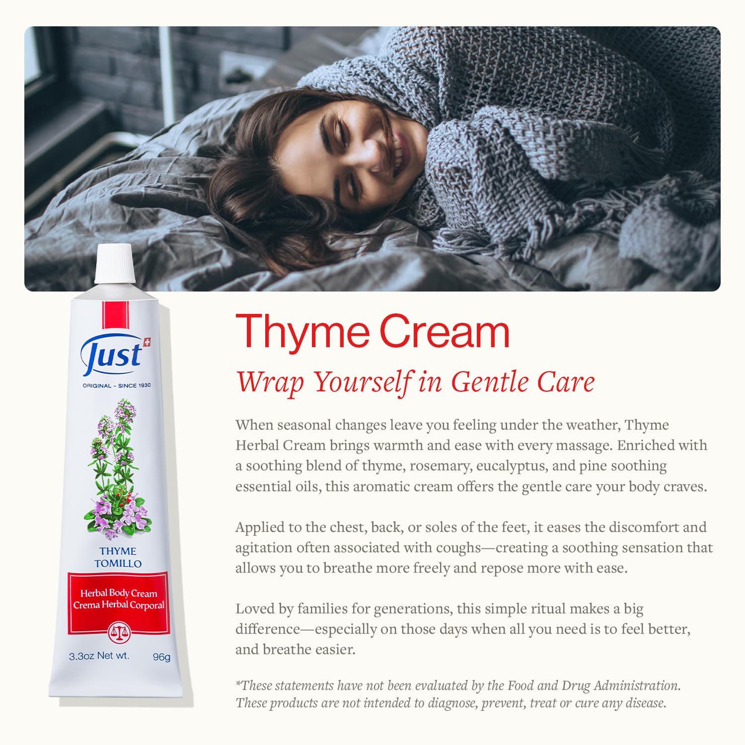 Swiss Just - Thyme Tomillo - Massage Cream - Camphor Eucalyptus Oils - 96 g | With Rosemary, Pine And Chamomile Oils, Smooth Texture, Ideal For Massage And Daily Body Care Routine - Image 2