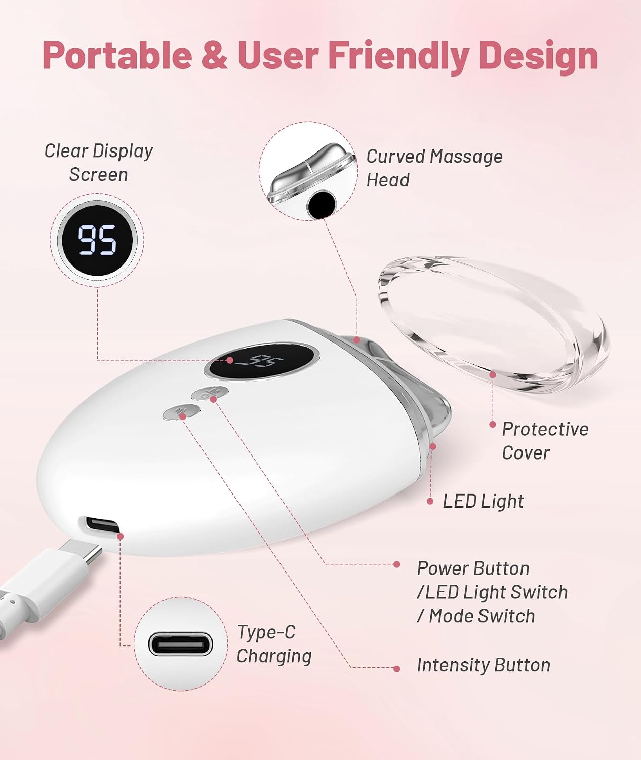 4-in-1 Red Light Therapy for Face and Neck, Gua Sha Facial Tool with Heat & Vibration, Face Massager Tool for Puffiness, Smoothing, Firming, Gifts for Women & Men (White) - Image 7