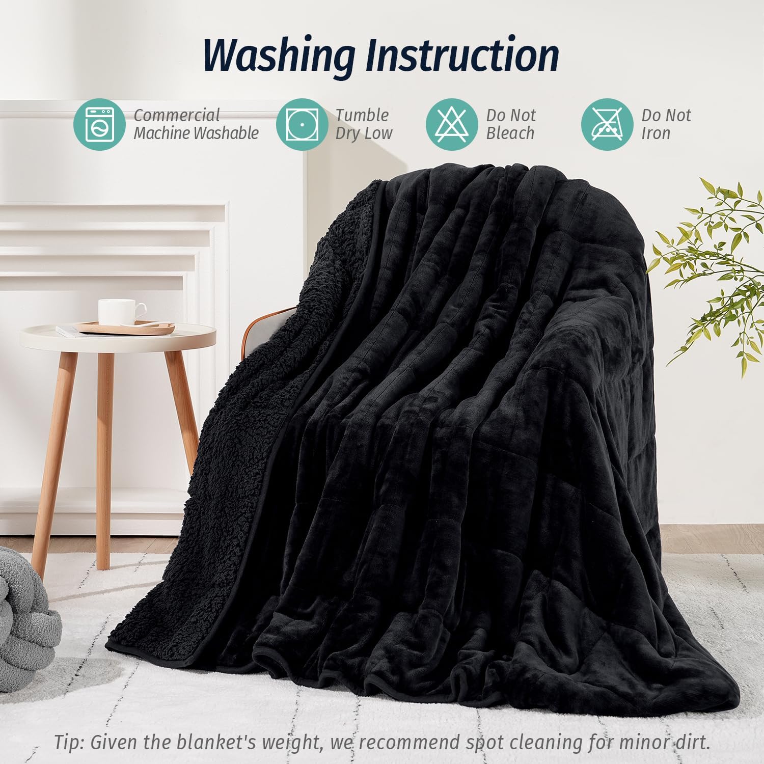 Sherpa Fleece Weighted Blanket for Adult 15 lbs Twin 48"x72" Black | Better Sleep, Relax Body & Mind, Dual Sided Soft Fuzzy Heavy Throw Blankets, Plush Flannel Top, Chunky Fluffy, Warm Hug - Image 6