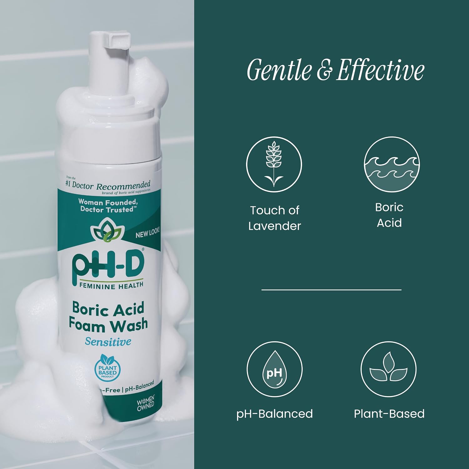 pH-D Feminine Health Boric Acid Foam Wash, Sensitive, 6 Fl Oz, Pack of 1 | Feminine Wash for Women, Intimate Wash, pH Balanced, No Added Parabens, Plant-Based - Image 3