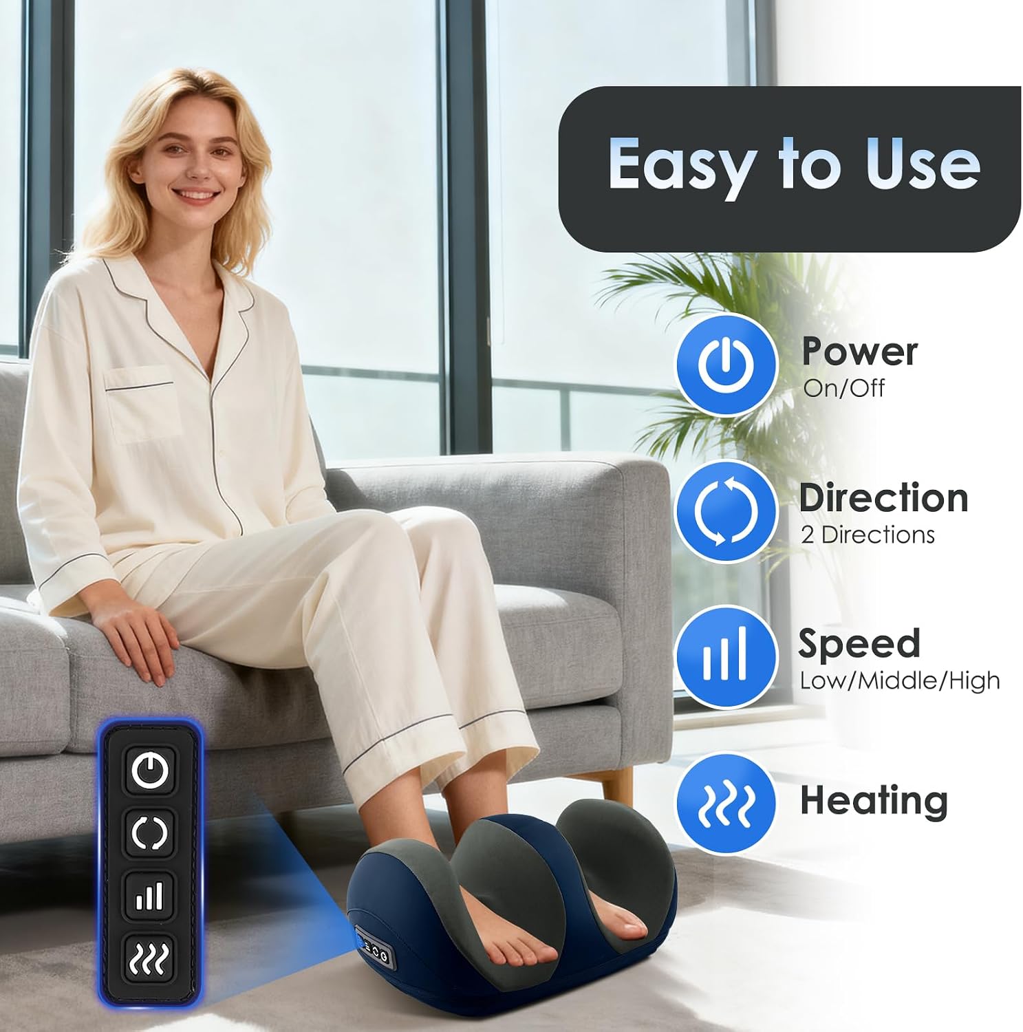 Shiatsu Foot Massager, Foot and Calf Massager with Heat, Blue | 3 Intensity Levels, Heating, Auto Shut Off, for Feet, Calves, Arms and Ankles, for Plantar Fasciitis, Pain Relief - Image 3