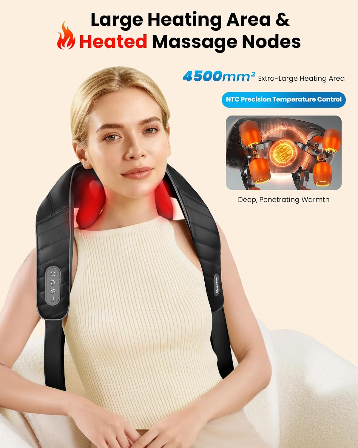 COMFIER Cordless Neck and Shoulder Massager with Heat, Wearable 4D Shiatsu Deep Tissue Kneading for Desk Workers and Drivers, Hands-Free Straps, FSA Eligible HSA Gift,Midnight Black - Image 5