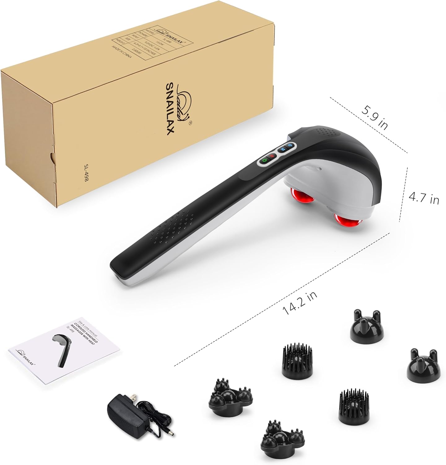 Snailax Cordless Handheld Back Massager with Heat, Deep Tissue Percussion Massager, 3 Sets of Dual Pivoting Heads,Rechargeable Hand Held Massager for Neck,Back Shoulder,Calf,Legs - Image 9