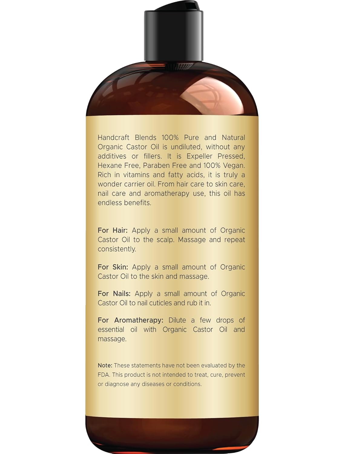 Handcraft Blends Organic Castor Oil 16 Fl Oz | 100% Pure and Natural | Premium Grade Carrier Oil | Hair, Eyelashes and Eyebrows | Hair and Body | Expeller-Pressed | Hexane-Free - Image 3