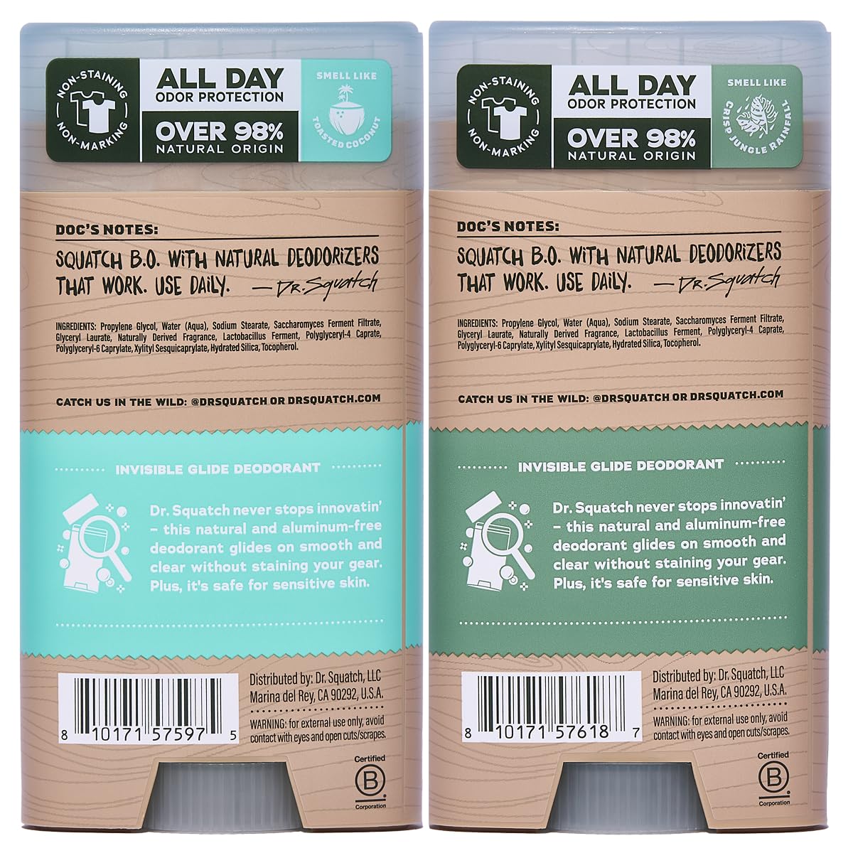 Dr. Squatch Invisible Glide Natural Men’s Deodorant – Smooth Glide, No Stains – Aluminum Free Deodorant Men – Safe for Sensitive Skin – Coconut Castaway + Rainforest Rapids, 2.65oz (2-Pack) - Image 10