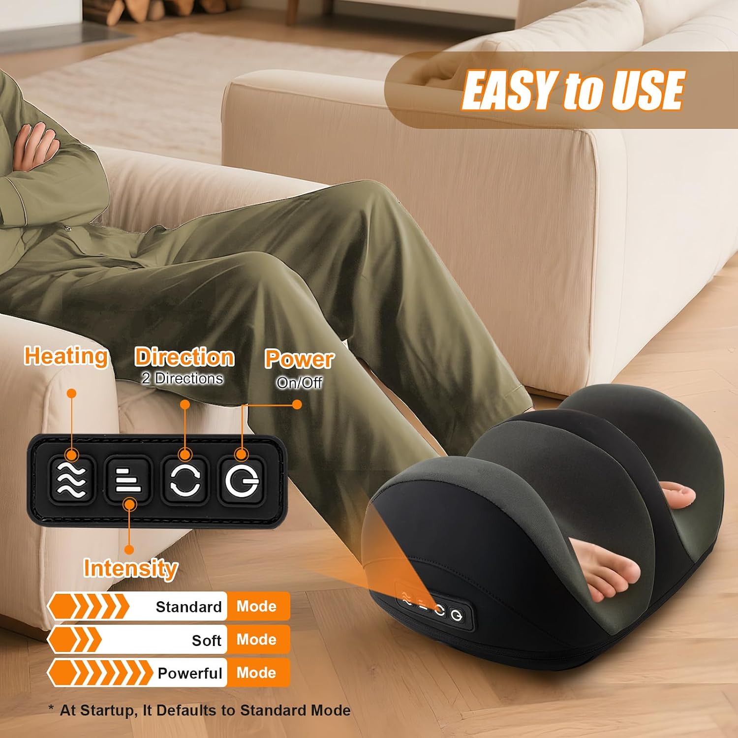 Shiatsu Foot Massager, Foot and Calf Massager with Heat, Black | 3 Intensity Levels, Heating, Auto Shut Off, for Feet, Calves, Arms and Ankles, for Plantar Fasciitis, Pain Relief - Image 3