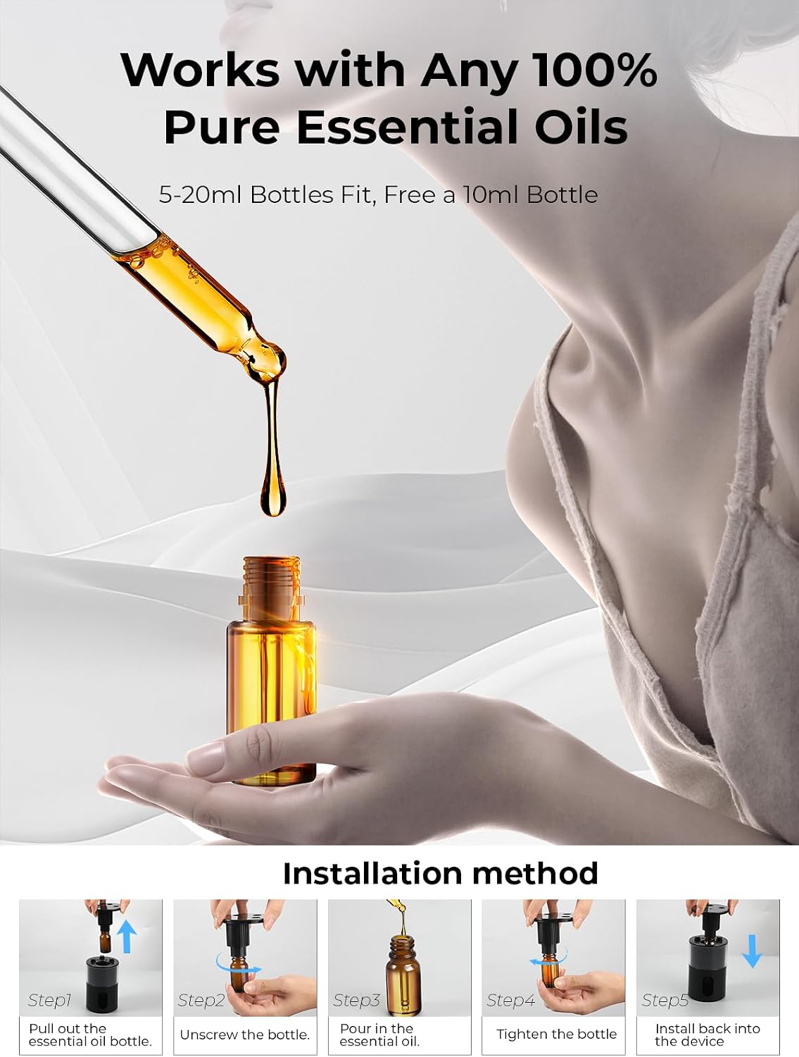 Waterless Essential Oil Diffuser: 𝟗-𝐂𝐨𝐥𝐨𝐫 𝐋𝐄𝐃 for Home | Portable Scent Diffuser - No Water No Heat For Pure Aroma - 48H Battery 3 Mist Levels & 4 Timers for Car Office - Image 9